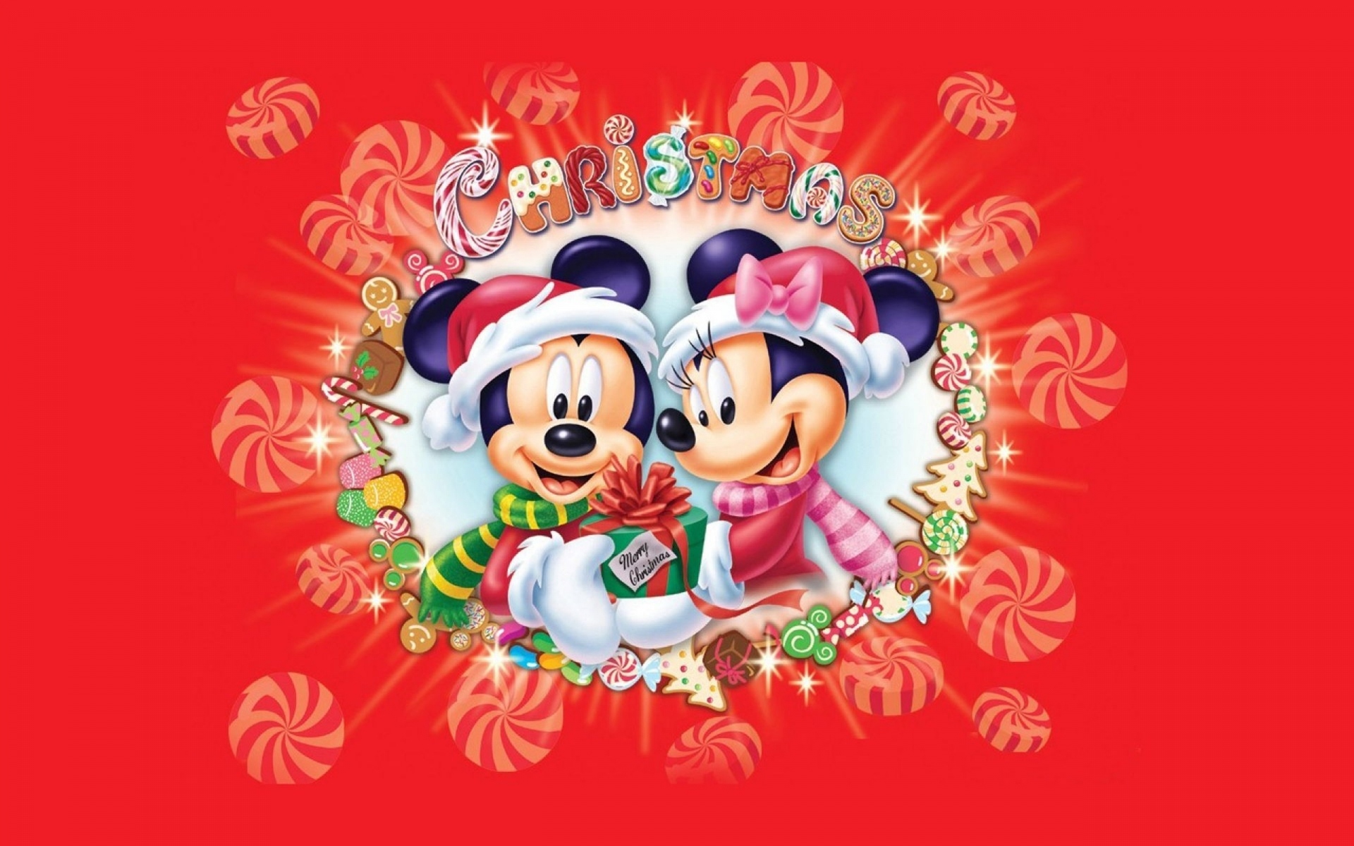 Christmas Disney Mickey Mouse Minnie Mouse Red Sweets 1920x1200