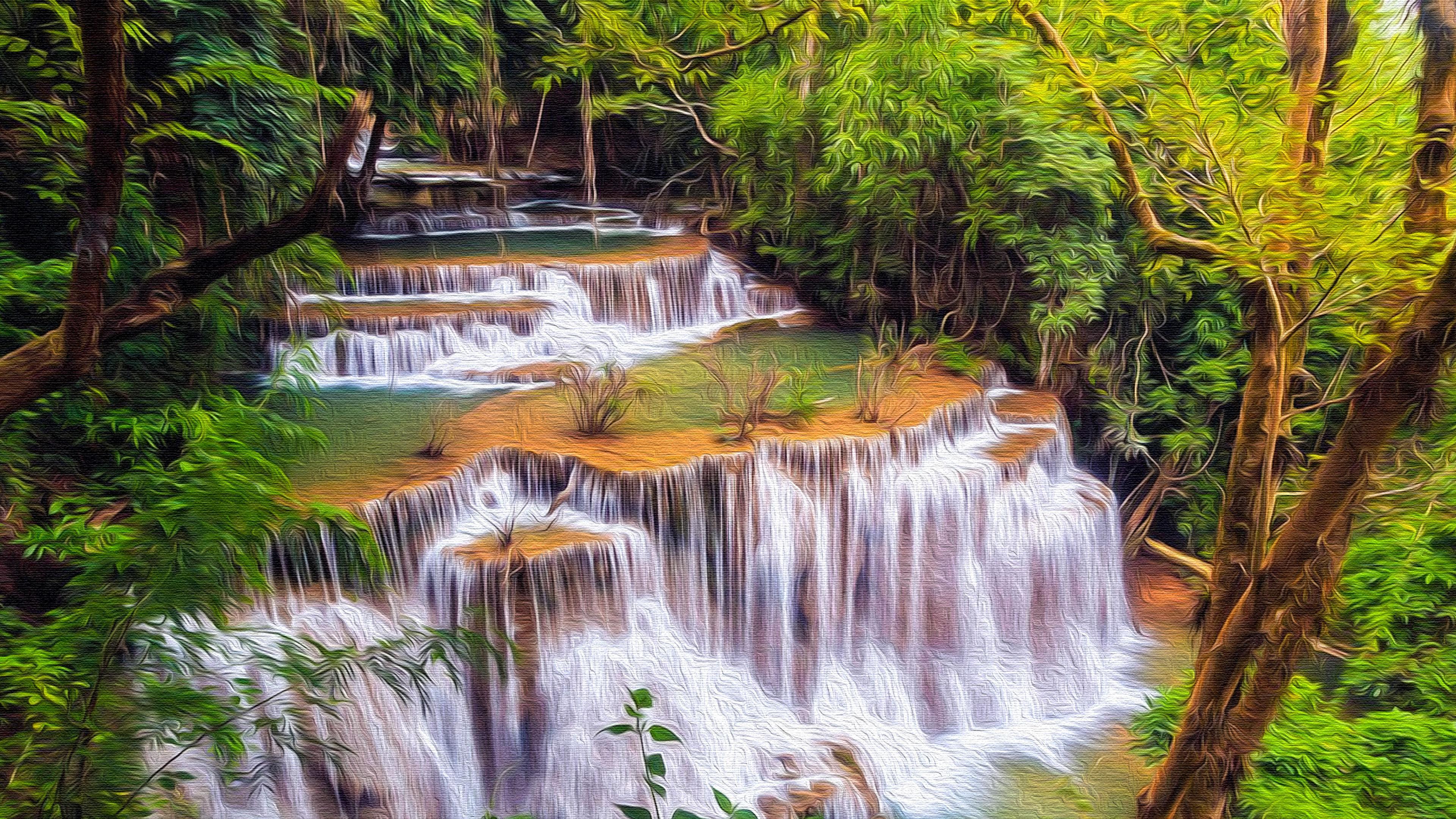 Oil Painting Waterfall 3840x2160