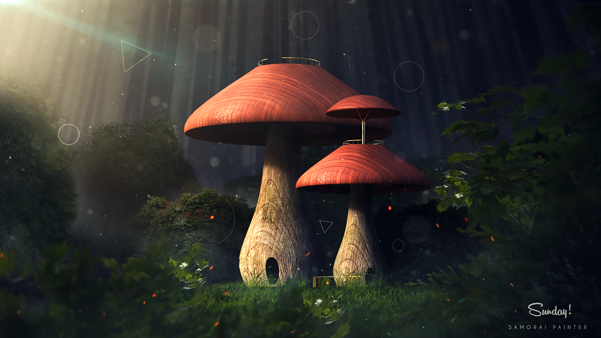 Artistic Fantasy Forest Mushroom 1920x1080