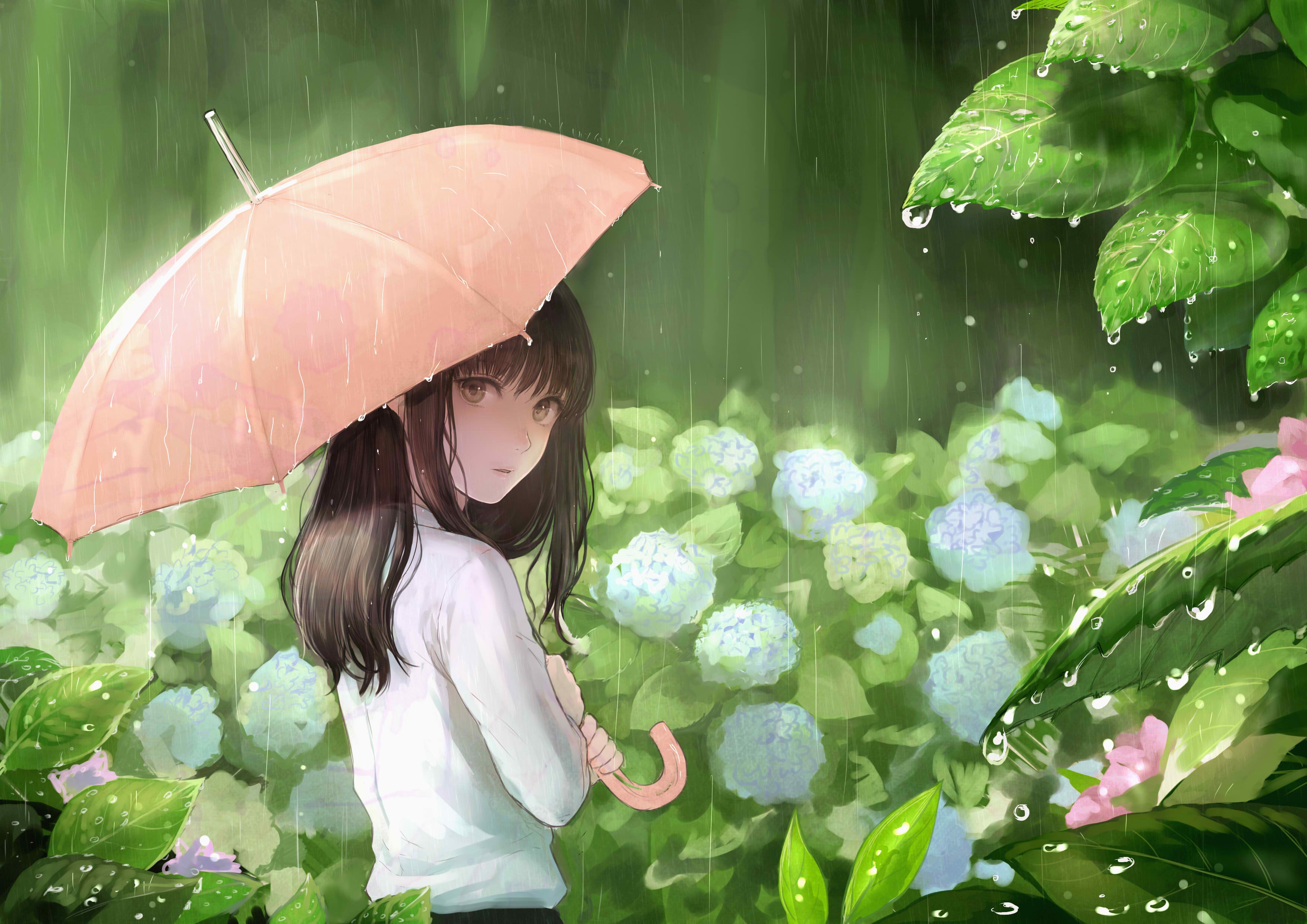 Wallpaper rain anime girl umbrella art original desktop wallpaper hd  image picture background f57c9d  wallpapersmug