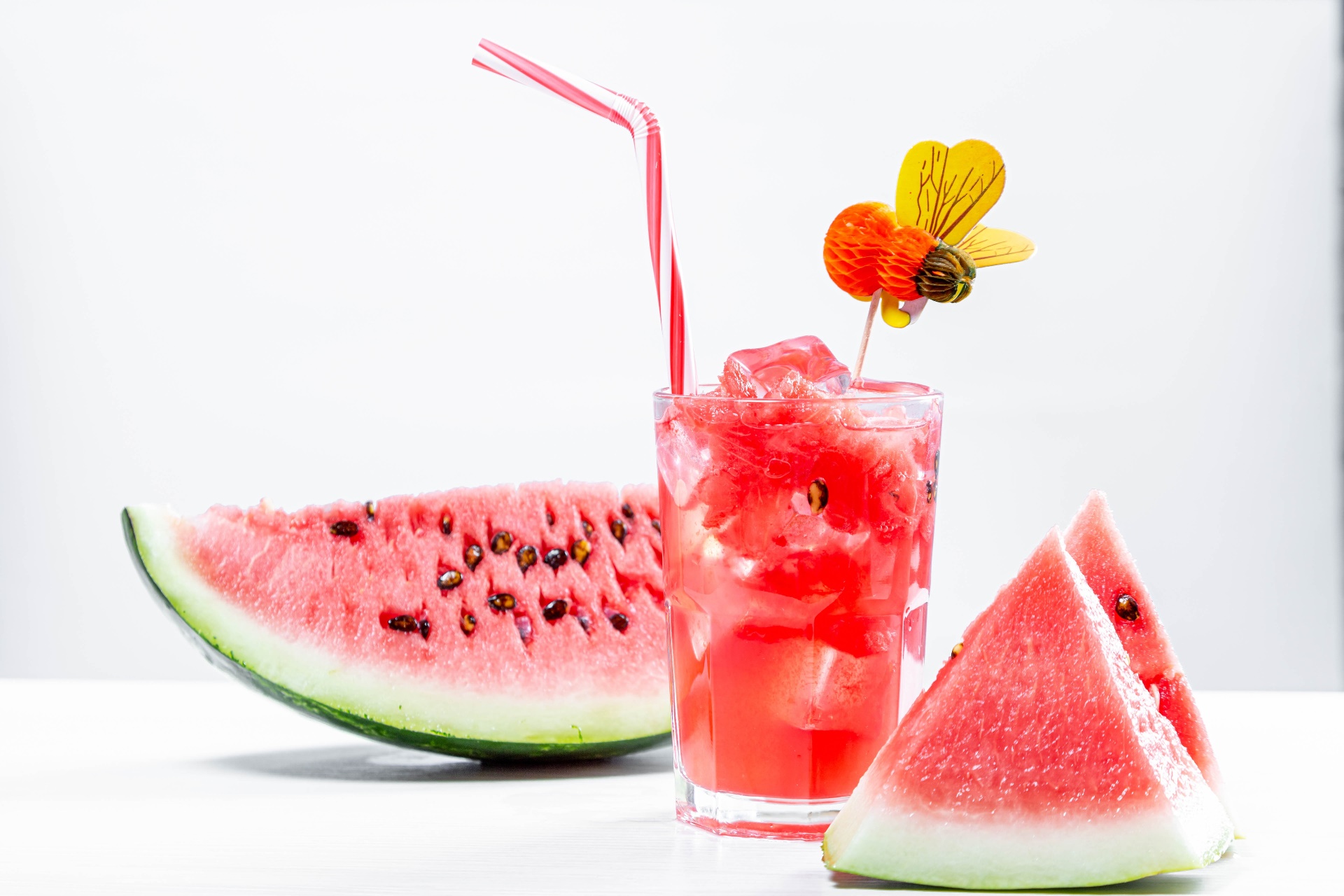 Food Cocktail Fruit Watermelons Simple Background White Background Drinking Straw 1920x1280
