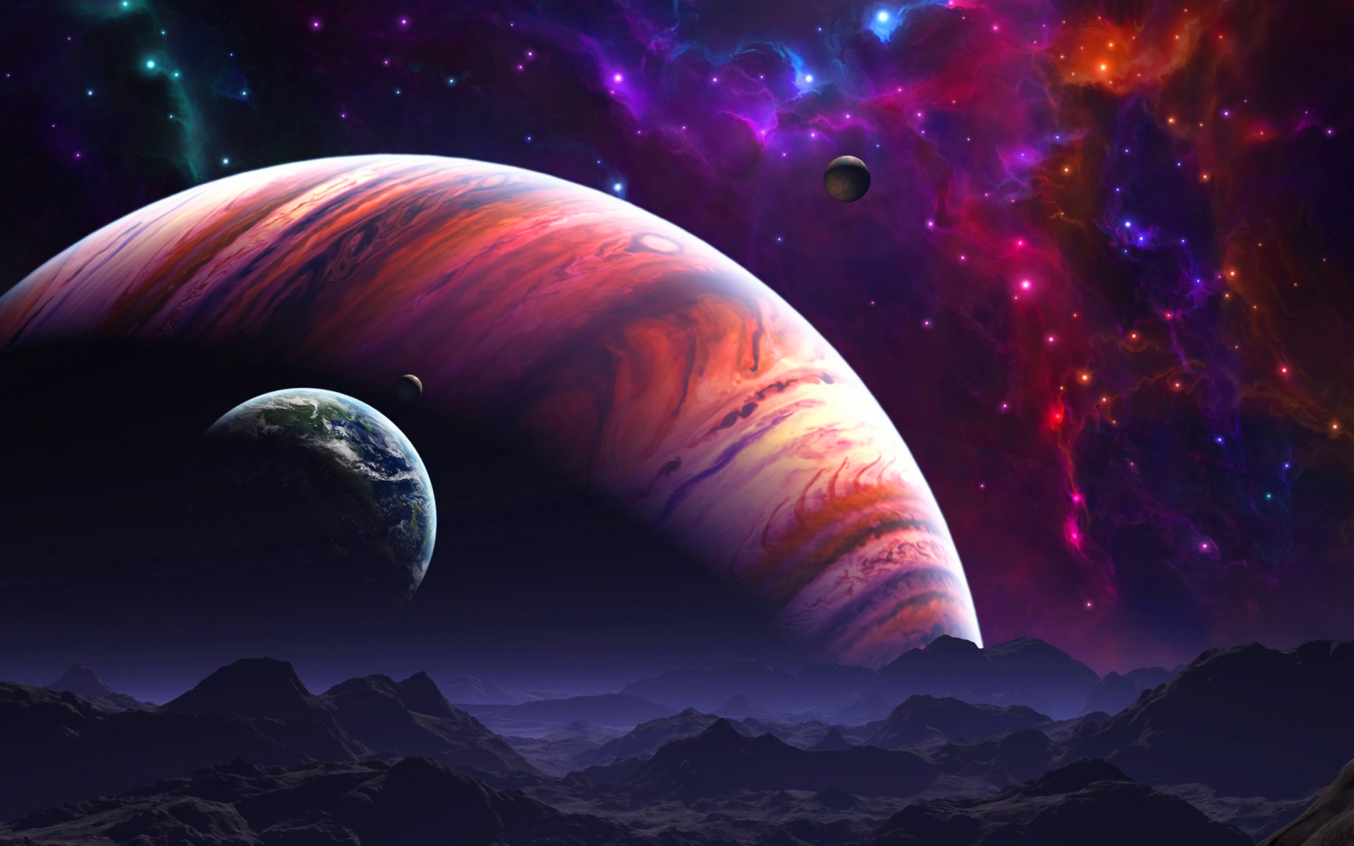 Colorful Landscape Nebula Planet Rock Sci Fi Space Star 1920x1200