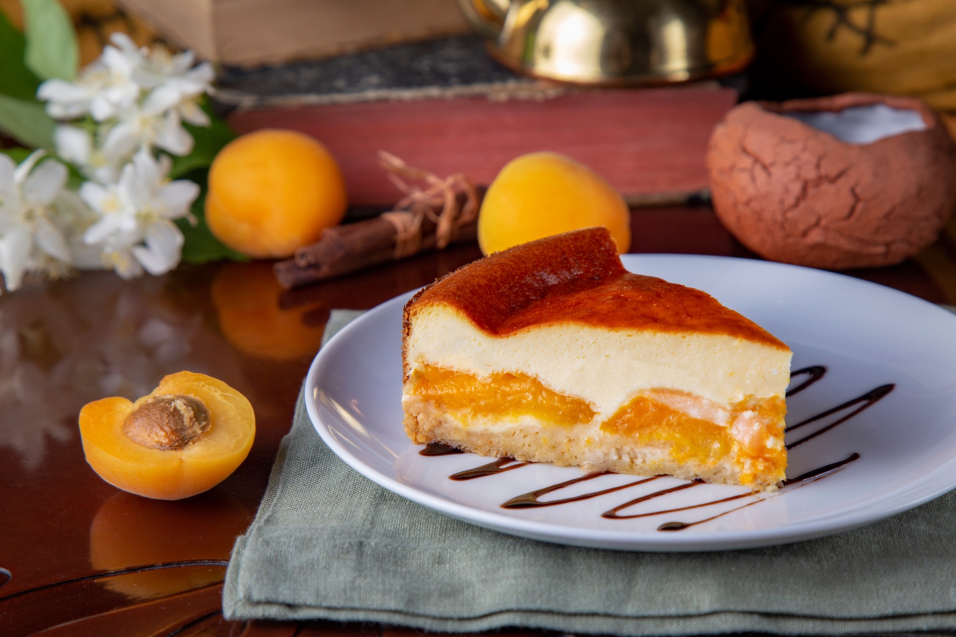 Apricot Baking Cheesecake Dessert Still Life 1920x1280