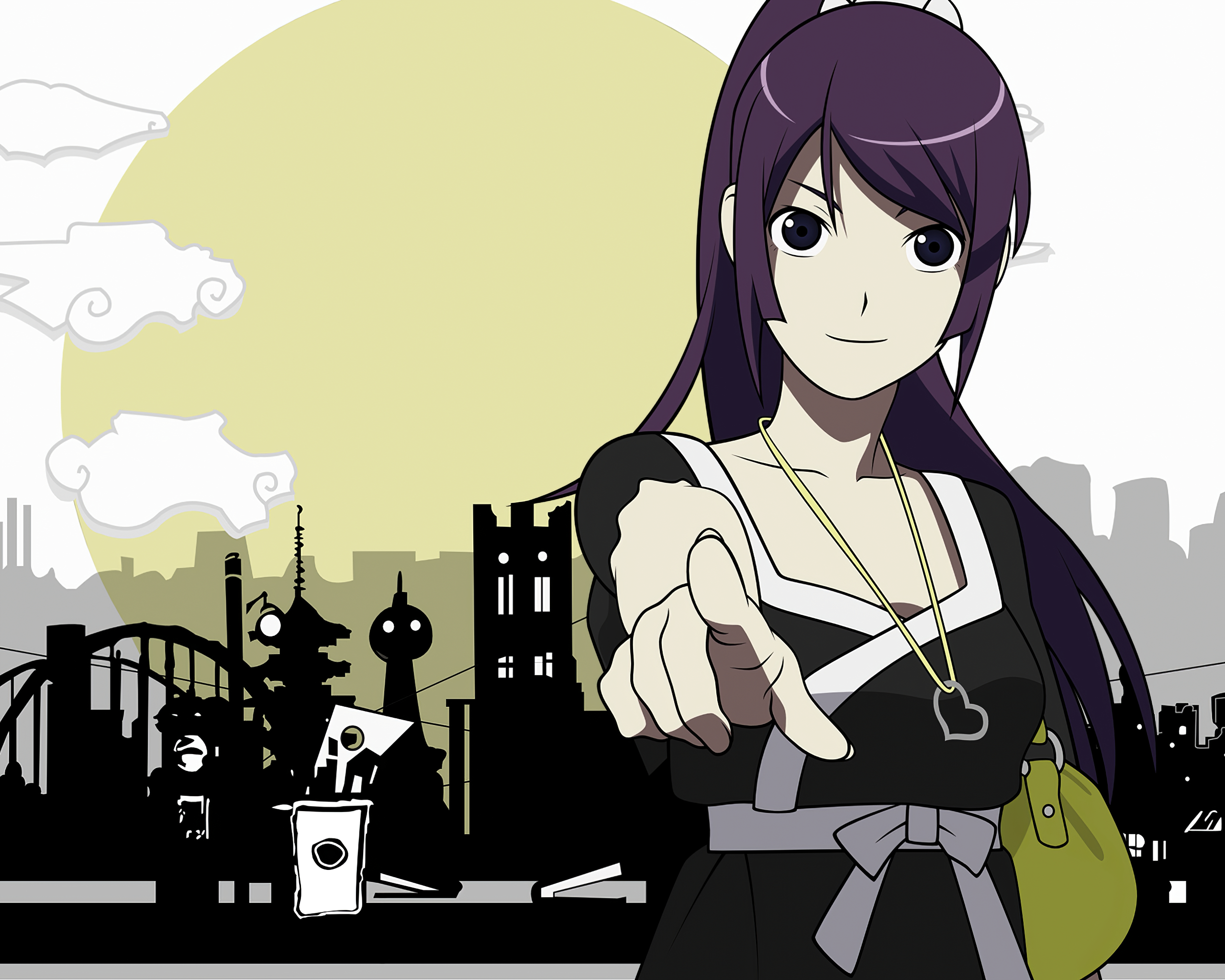 Bakemonogatari Hitagi Senj Gahara Monogatari Series Purple Hair 2560x2048