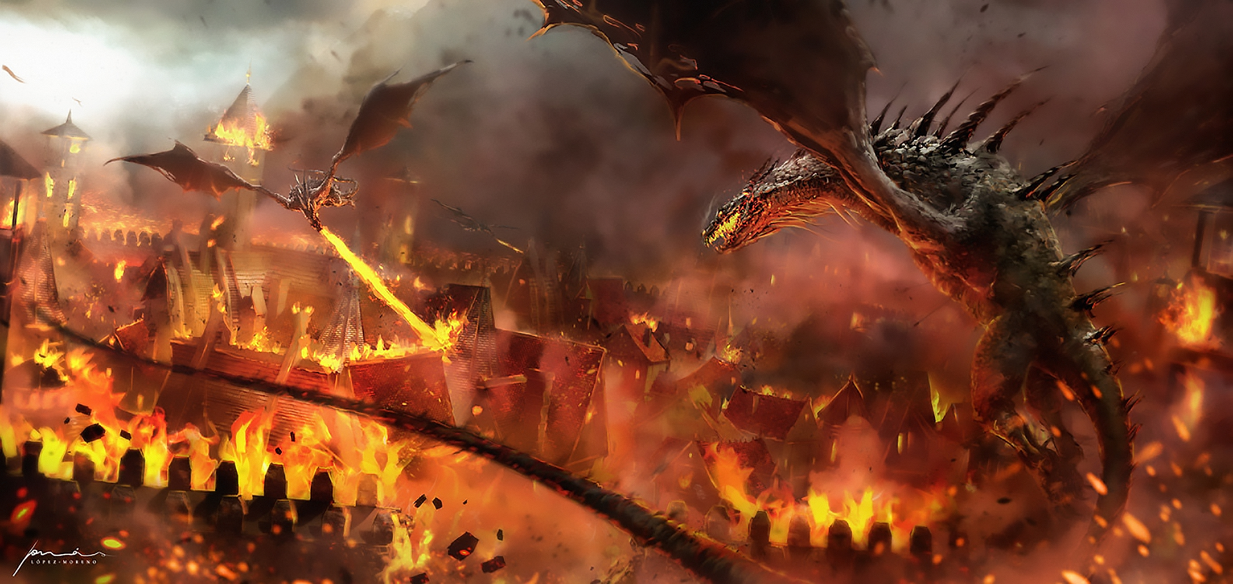 Destruction Dragon Dragon Attack Fire Rampage Wyvern 2400x1138