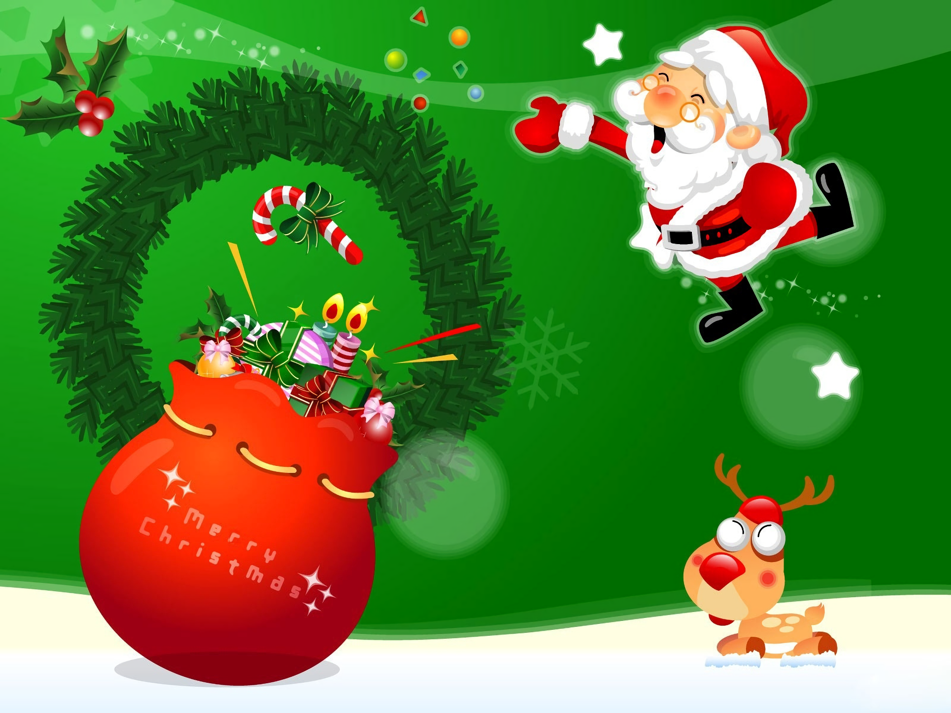 Christmas Decoration Green Reindeer Santa Claus 1920x1440
