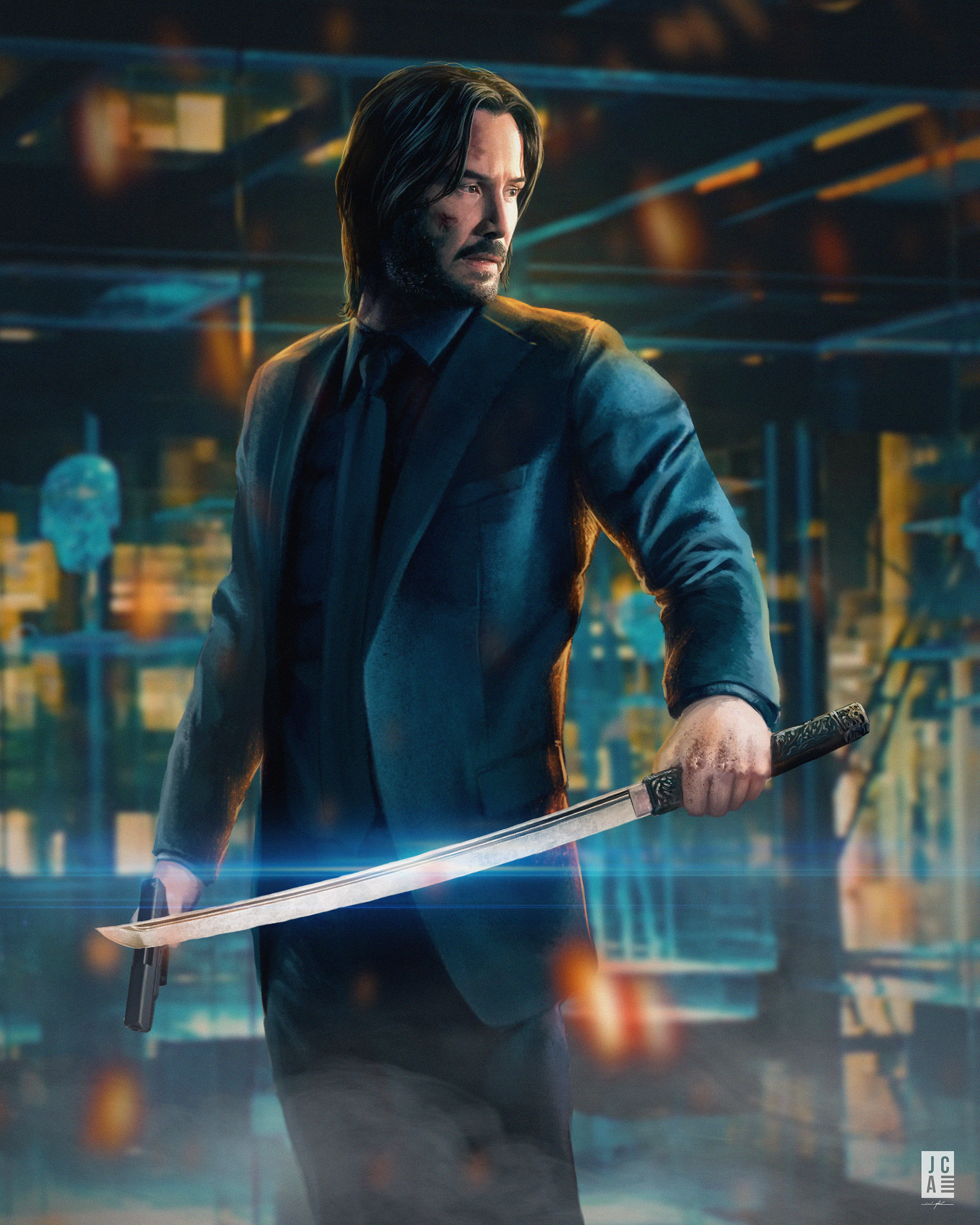 Keanu Reeves John Wick Black Suit Fan Art Digital Art 2117x2646