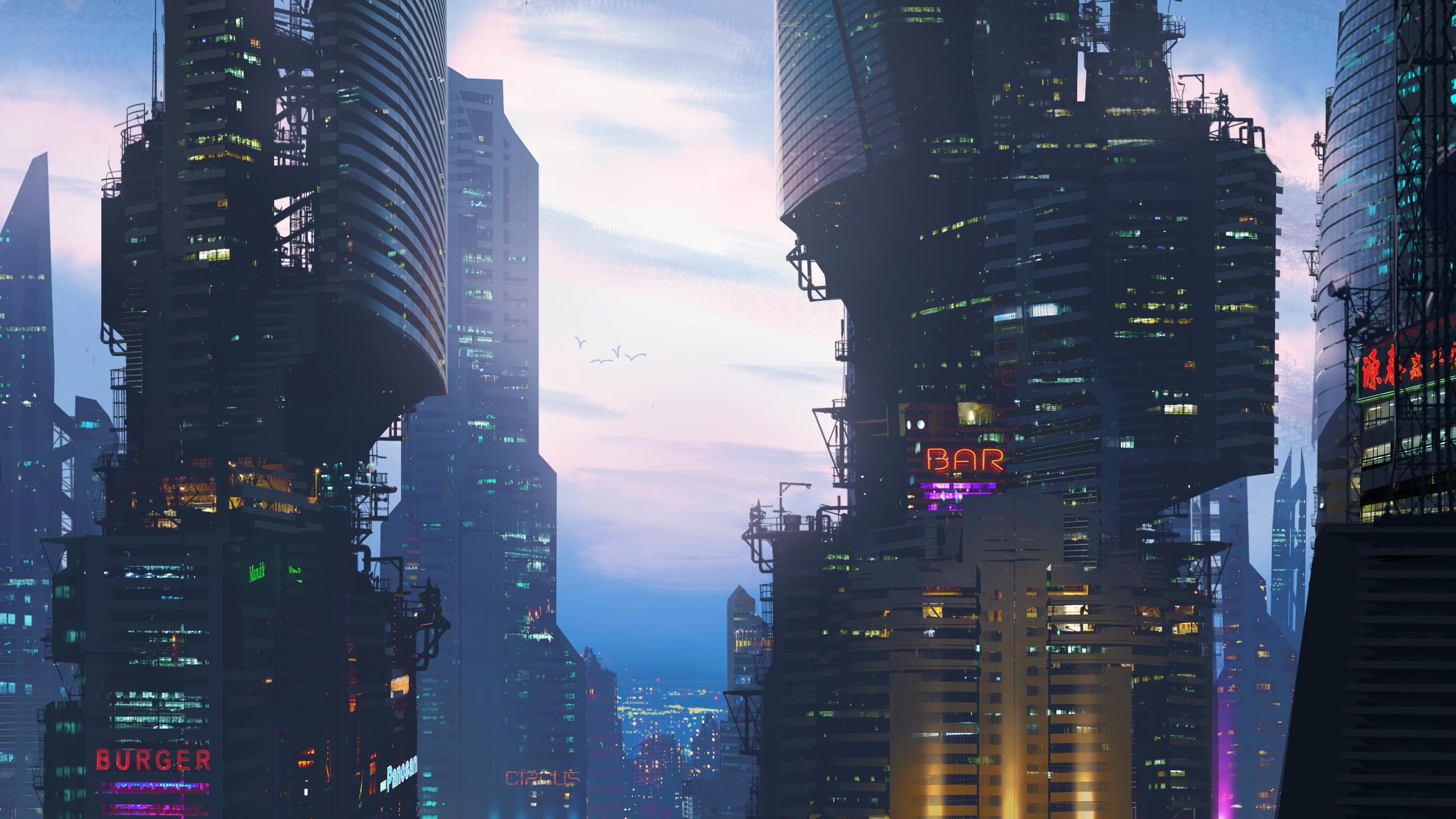 Building Cloud Cyberpunk Cityscape Sci Fi Skyscraper 2560x1440