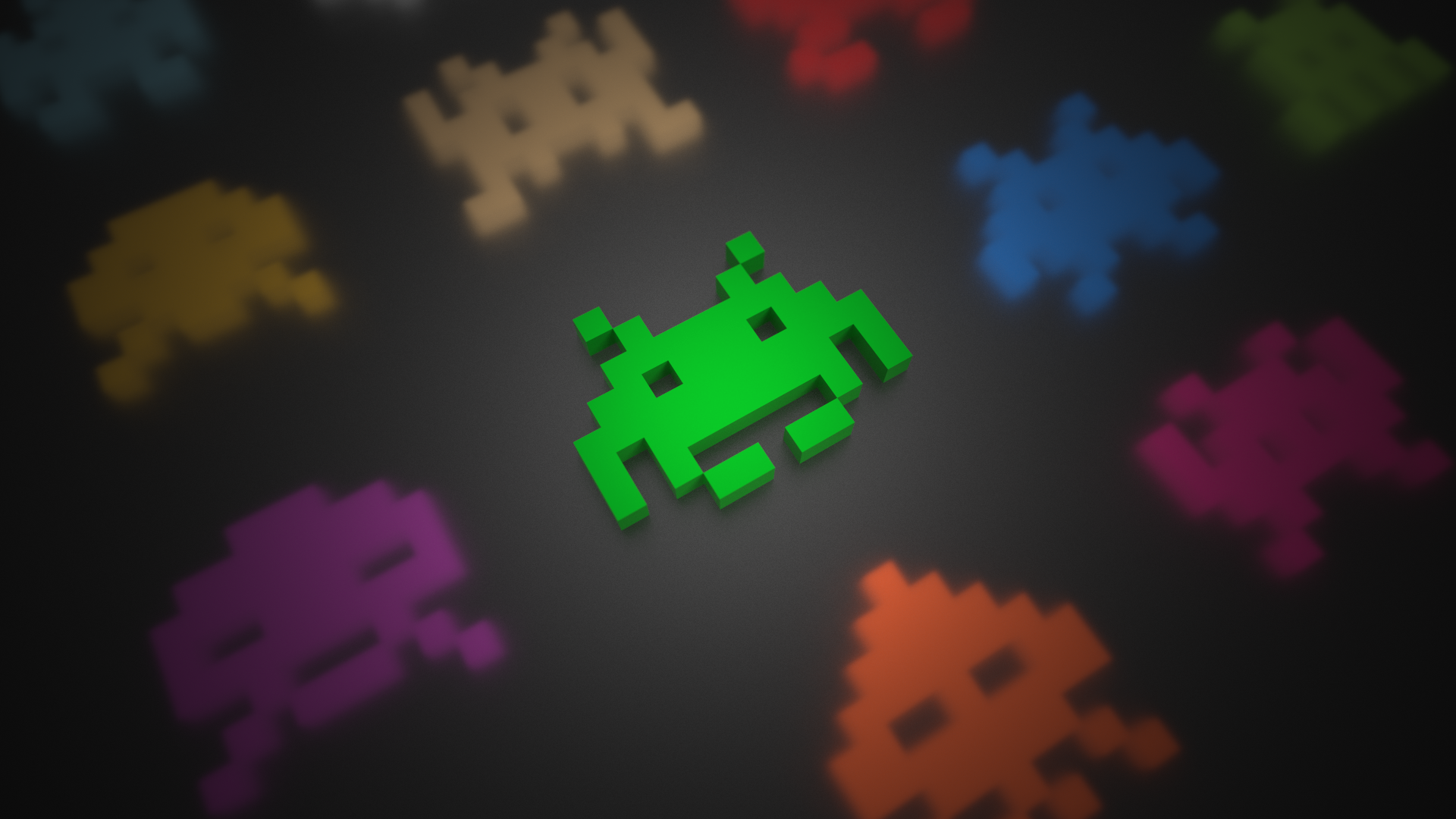 3d Minimalist Space Invaders 1920x1080