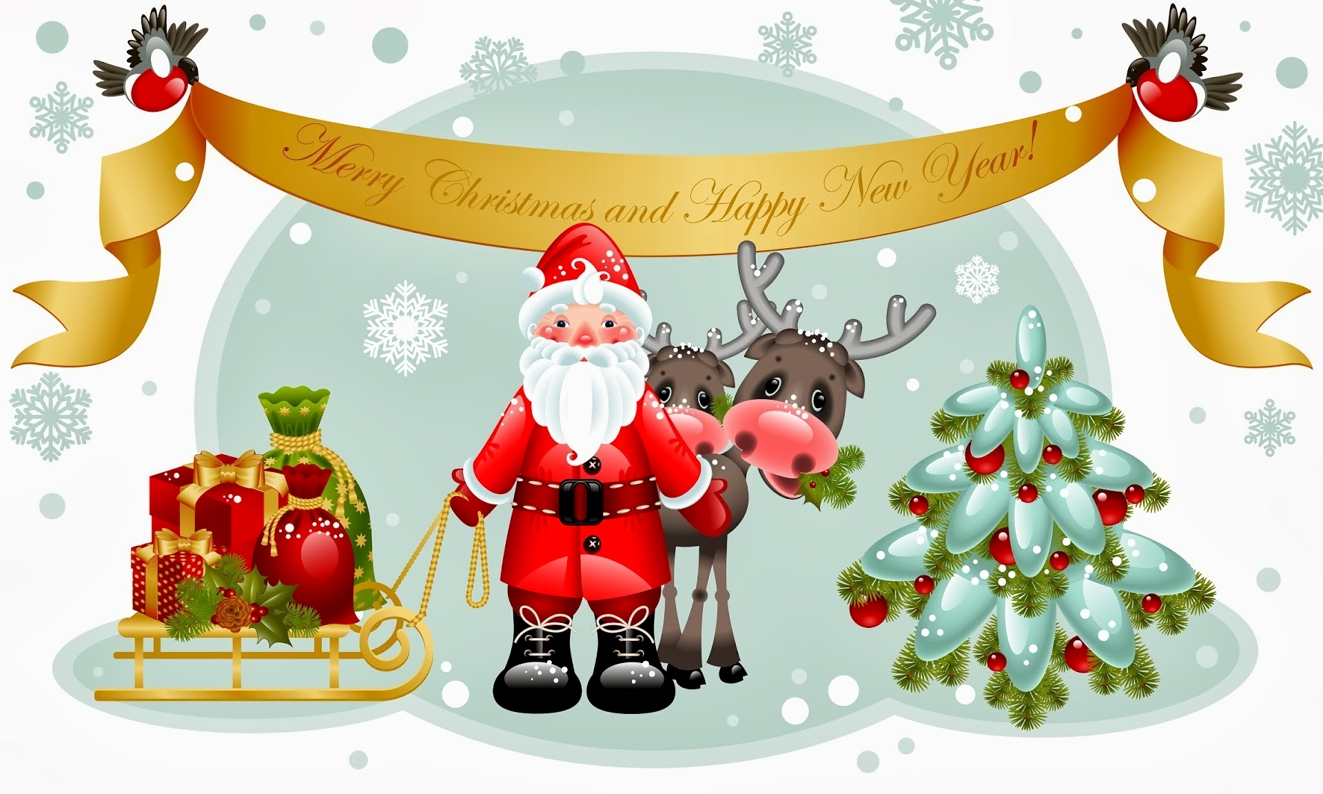 Bird Christmas Christmas Tree Happy New Year Merry Christmas New Year Reindeer Santa Sleigh Snowflak 1920x1152