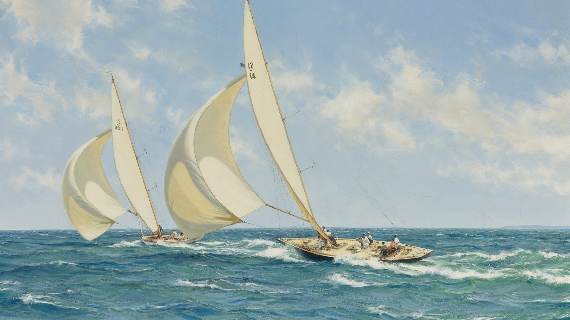Ocean Painting Sailing Sea 1920x1080
