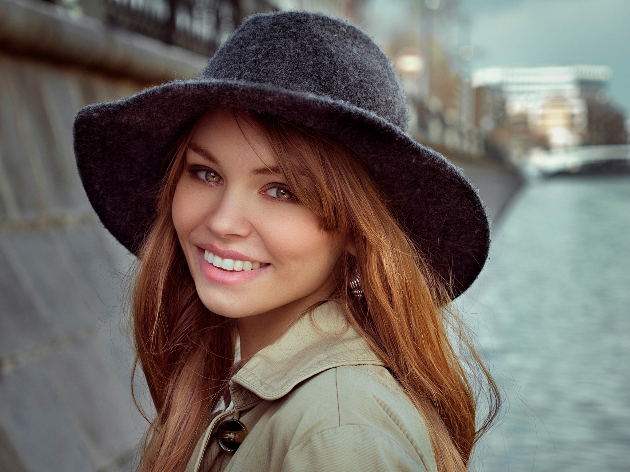 Anastasiya Scheglova Depth Of Field Face Girl Hat Model Russian Smile Woman 2048x1536