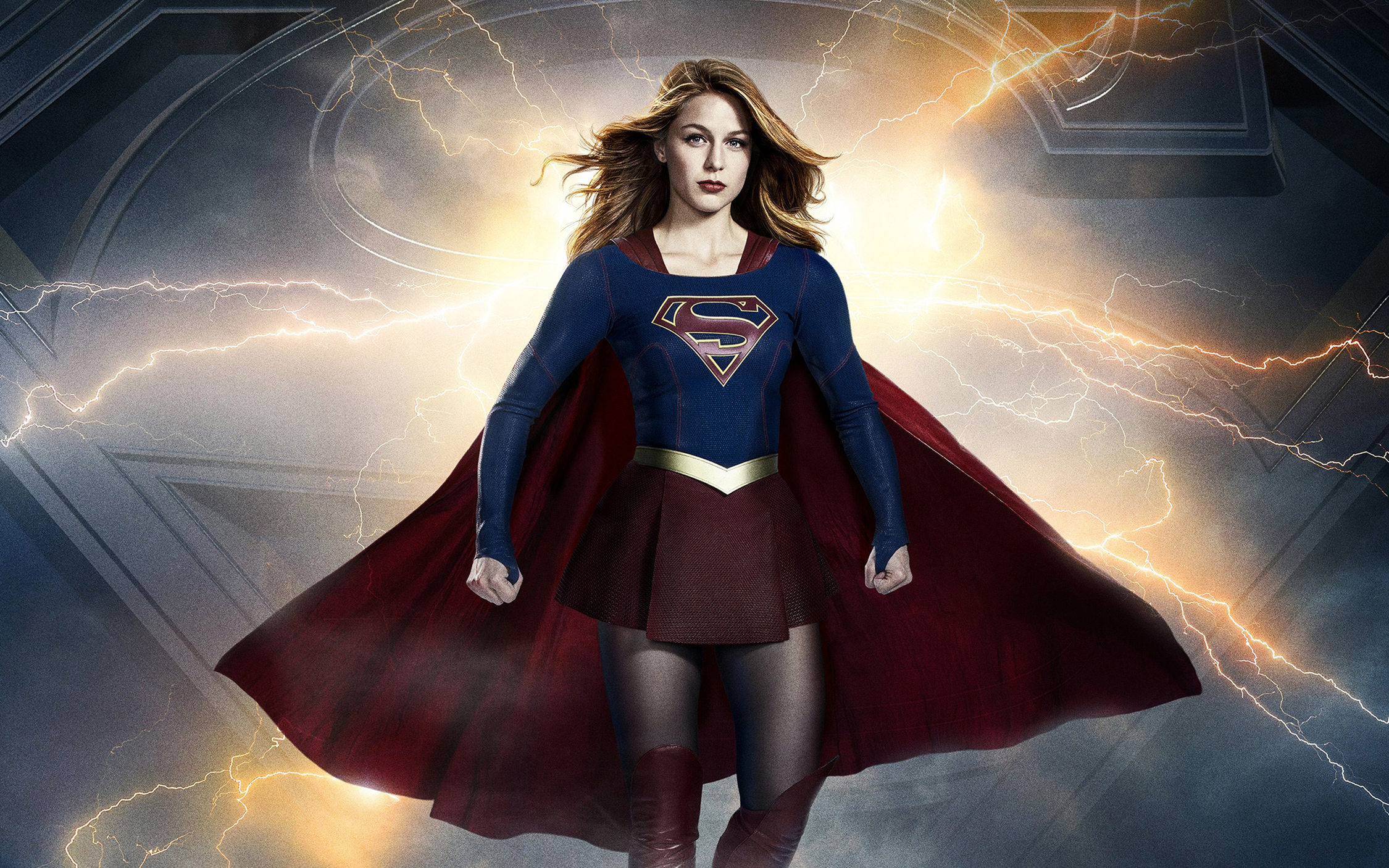Blonde Cape Melissa Benoist Pantyhose Skirt Supergirl Supergirl Tv Show Thigh Boots 2250x1406