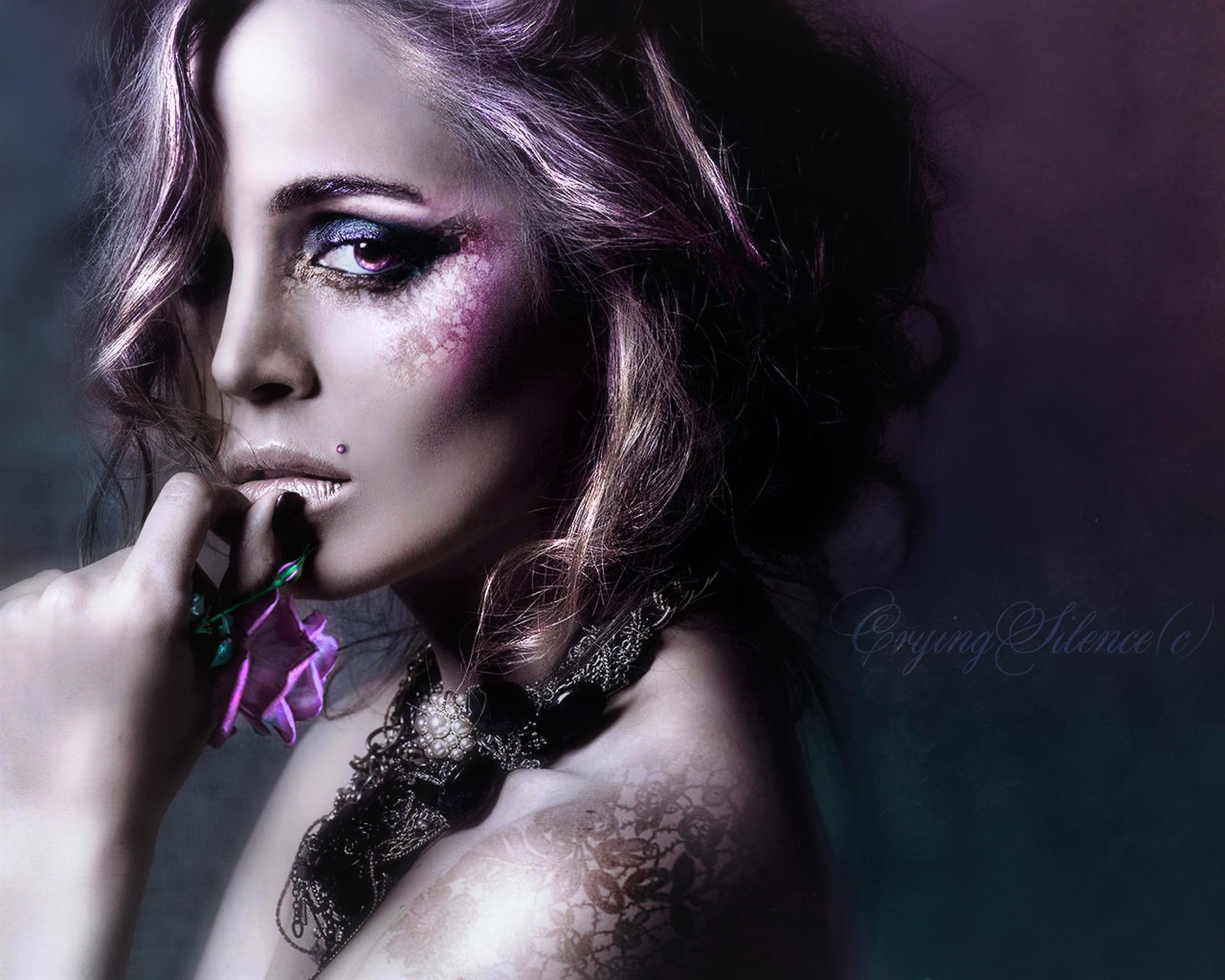 Artistic Eliza Dushku Flower Girl Purple Eyes Sad Tattoo Woman 2300x1840