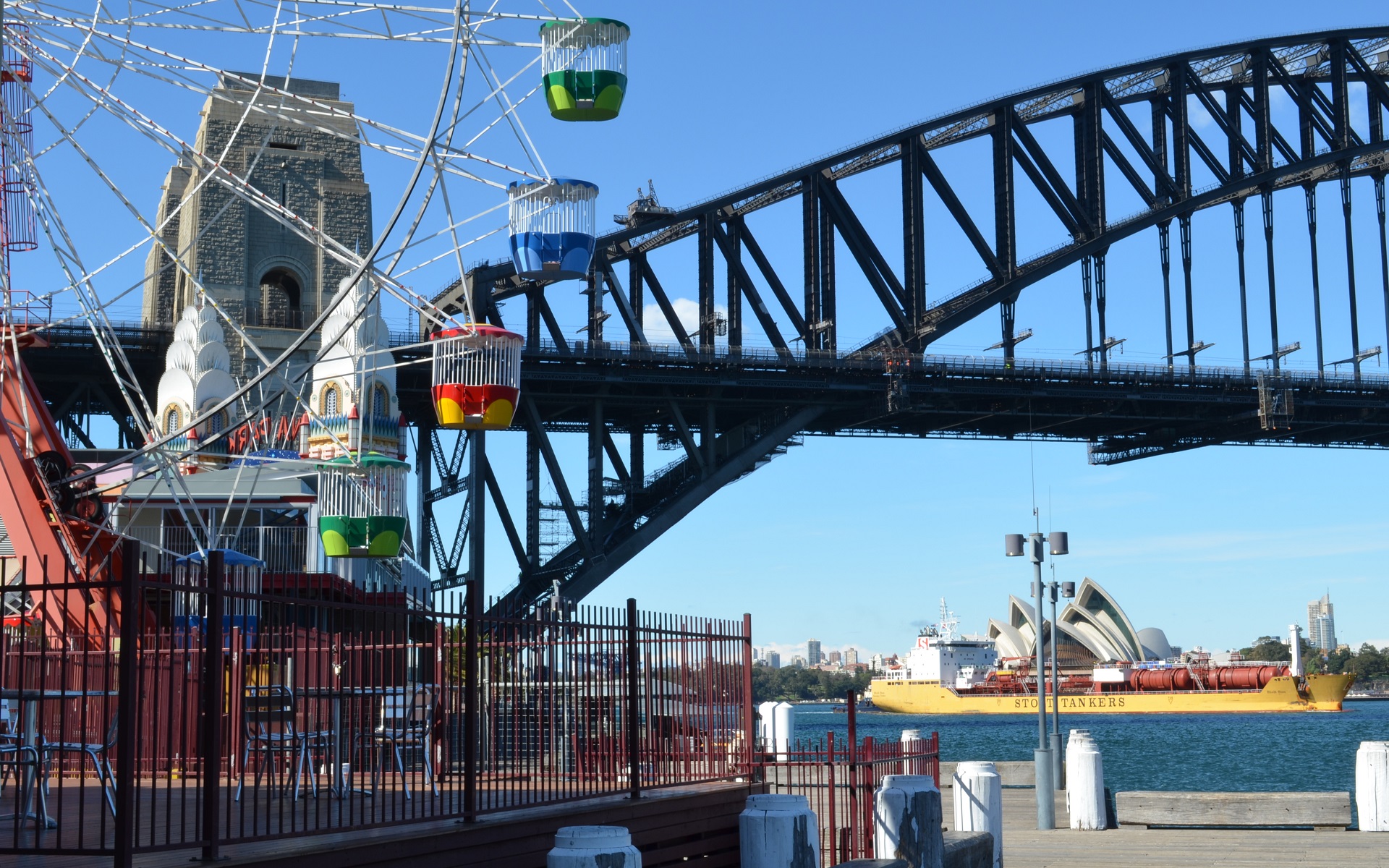 Australia Bridge Ferris Wheel Luna Park Stolt Tankers Sydney Sydney Harbour Bridge Tanker 1920x1200