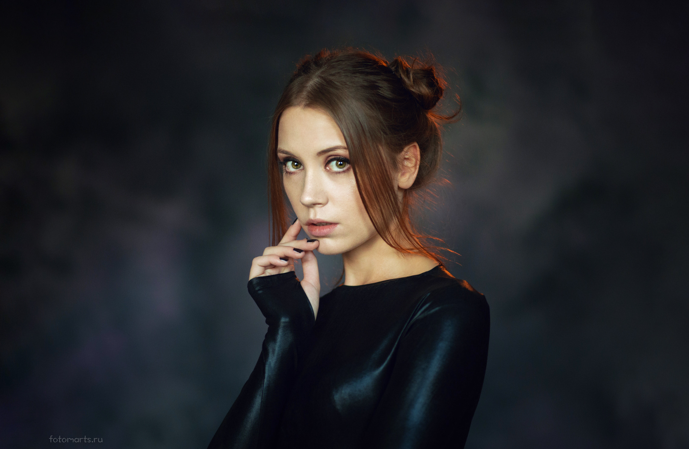 Sergey Martynov Women Ksenia Kokoreva Brunette Hairbun Makeup Looking At Viewer Black Clothing Portr 2270x1480