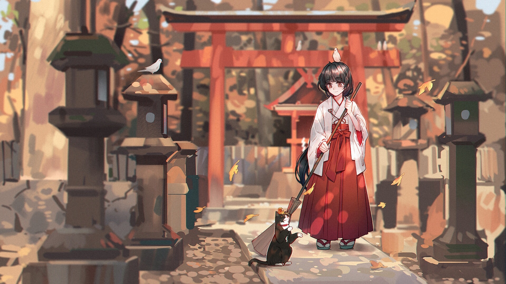 Cat Girl Kimono Shrine Shrine Maiden 1920x1080