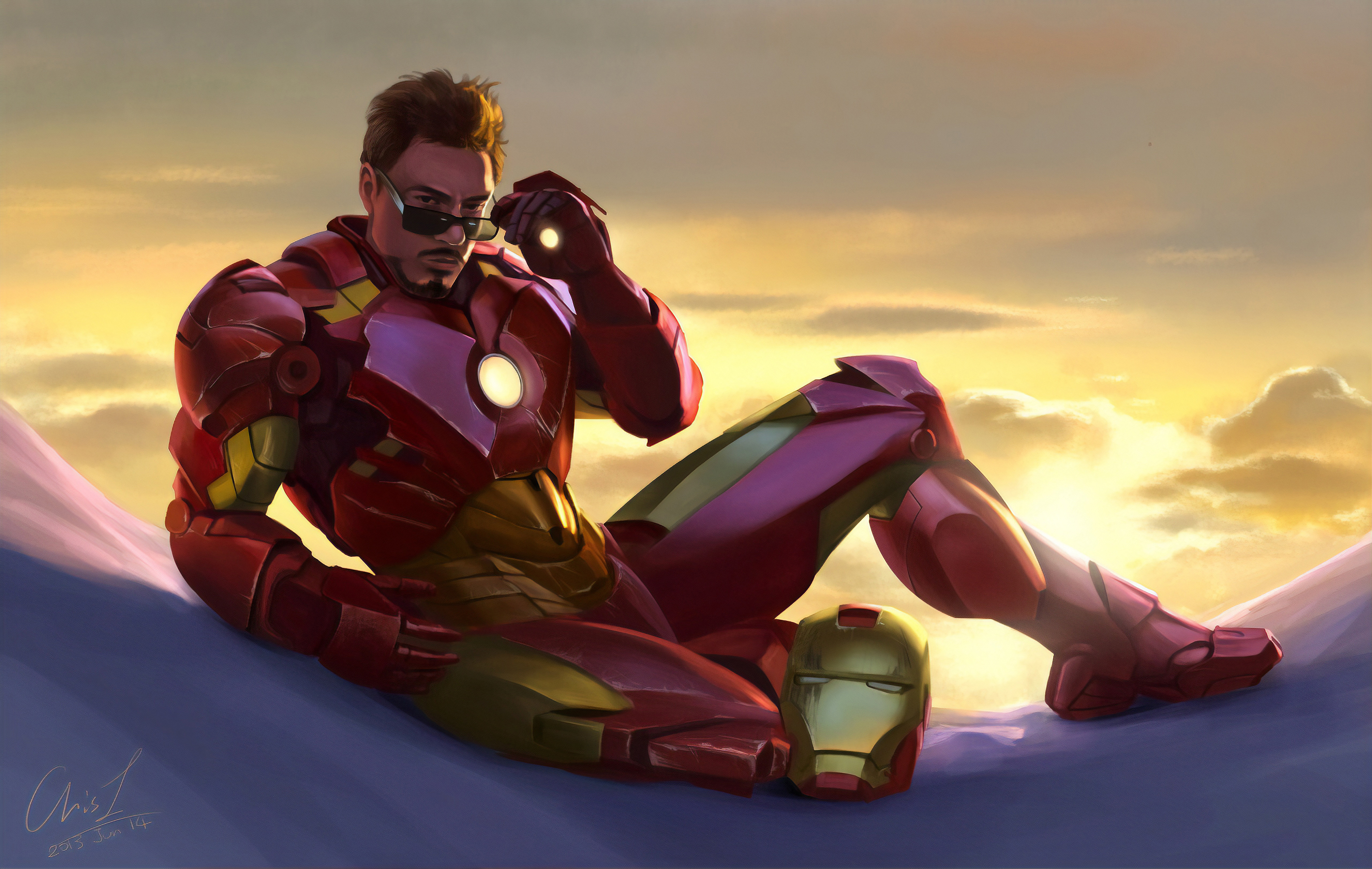 Iron Man Iron Man 2 Tony Stark Glasses Fan Art Artwork Digital Painting Digital Art Morning 3840x2433