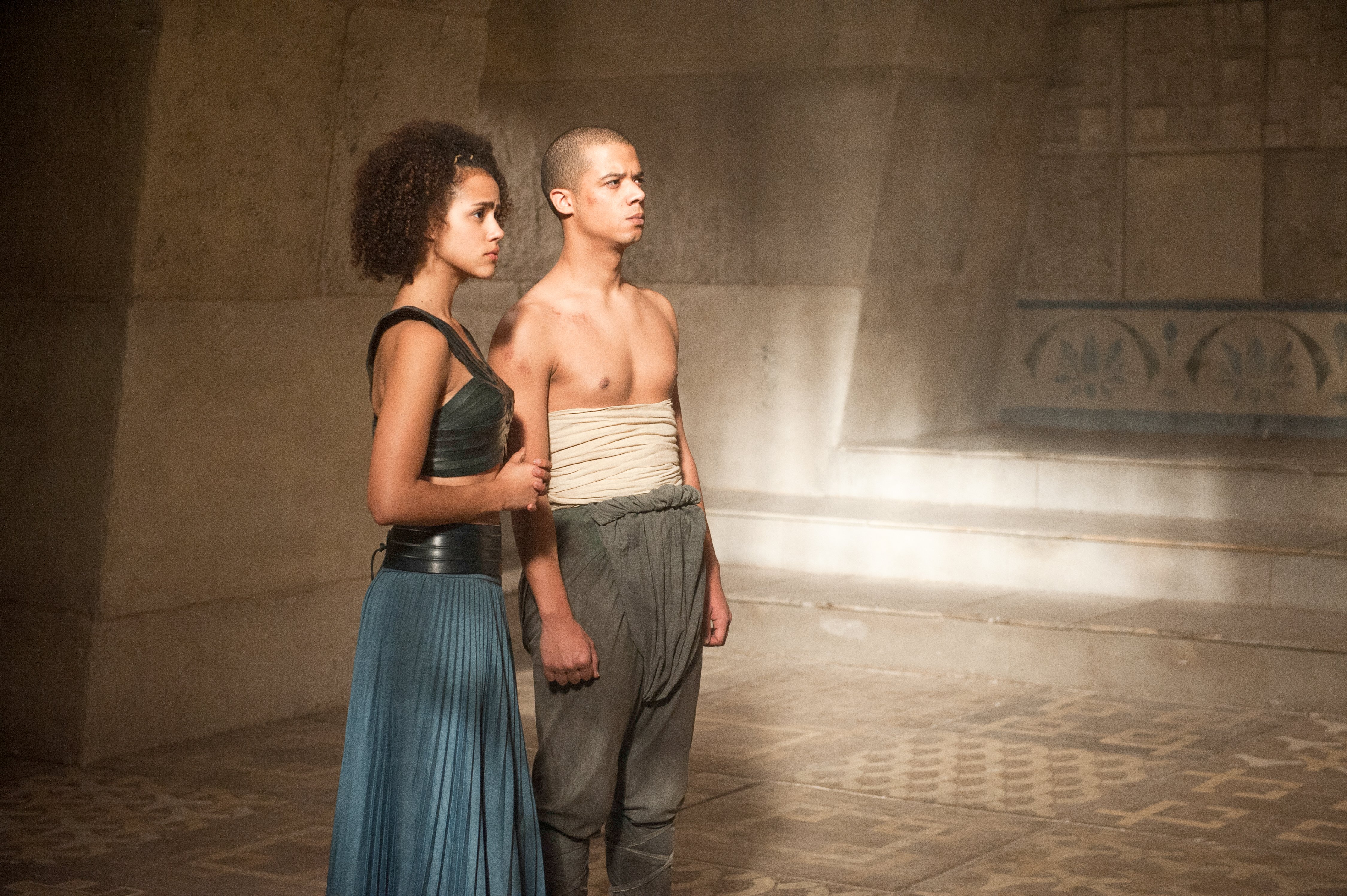 Game Of Thrones Grey Worm Jacob Anderson Missandei Game Of Thrones Nathalie Emmanuel 4500x2994