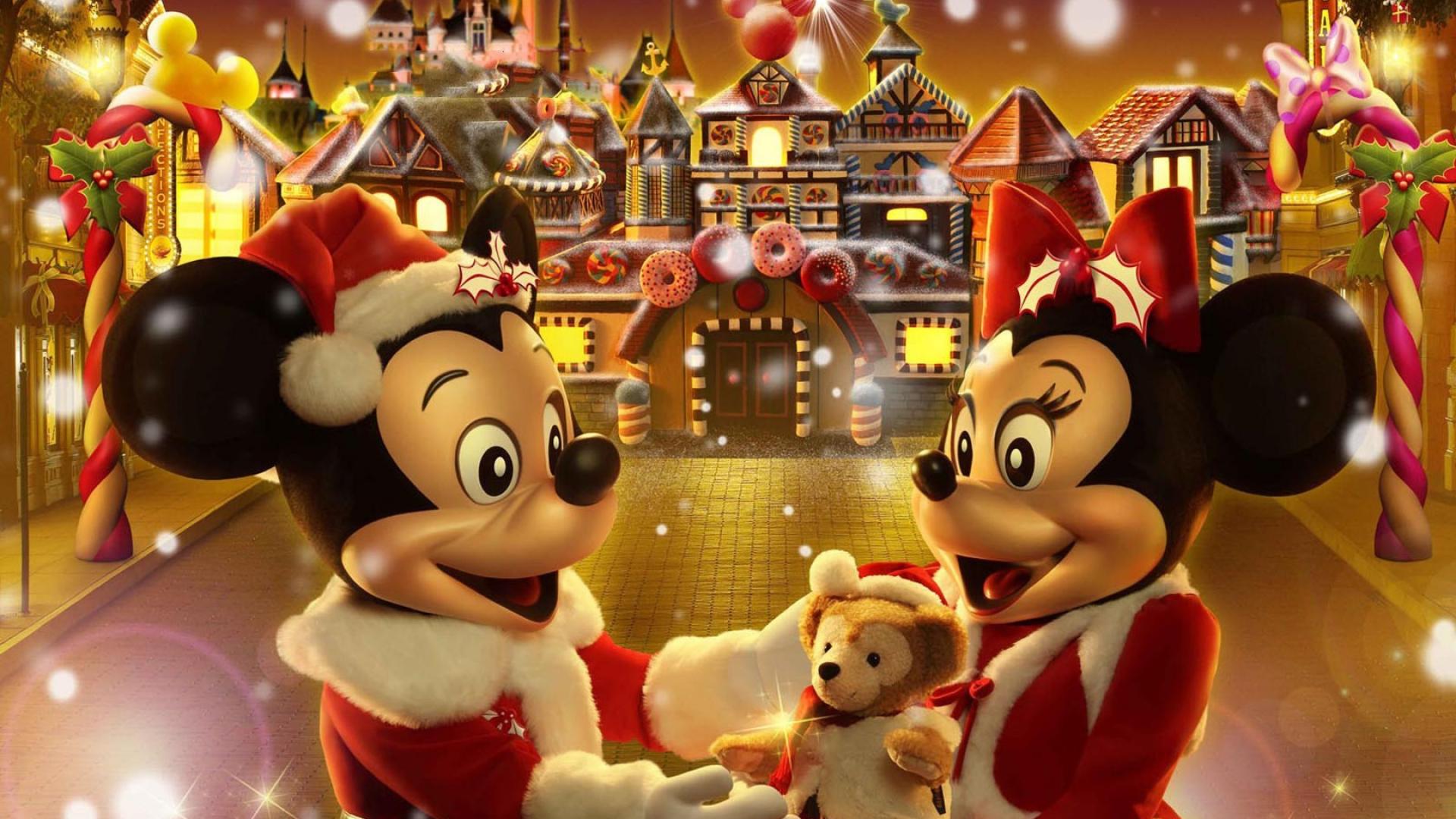 Christmas Mickey Mouse Minnie Mouse Santa Hat 1920x1080