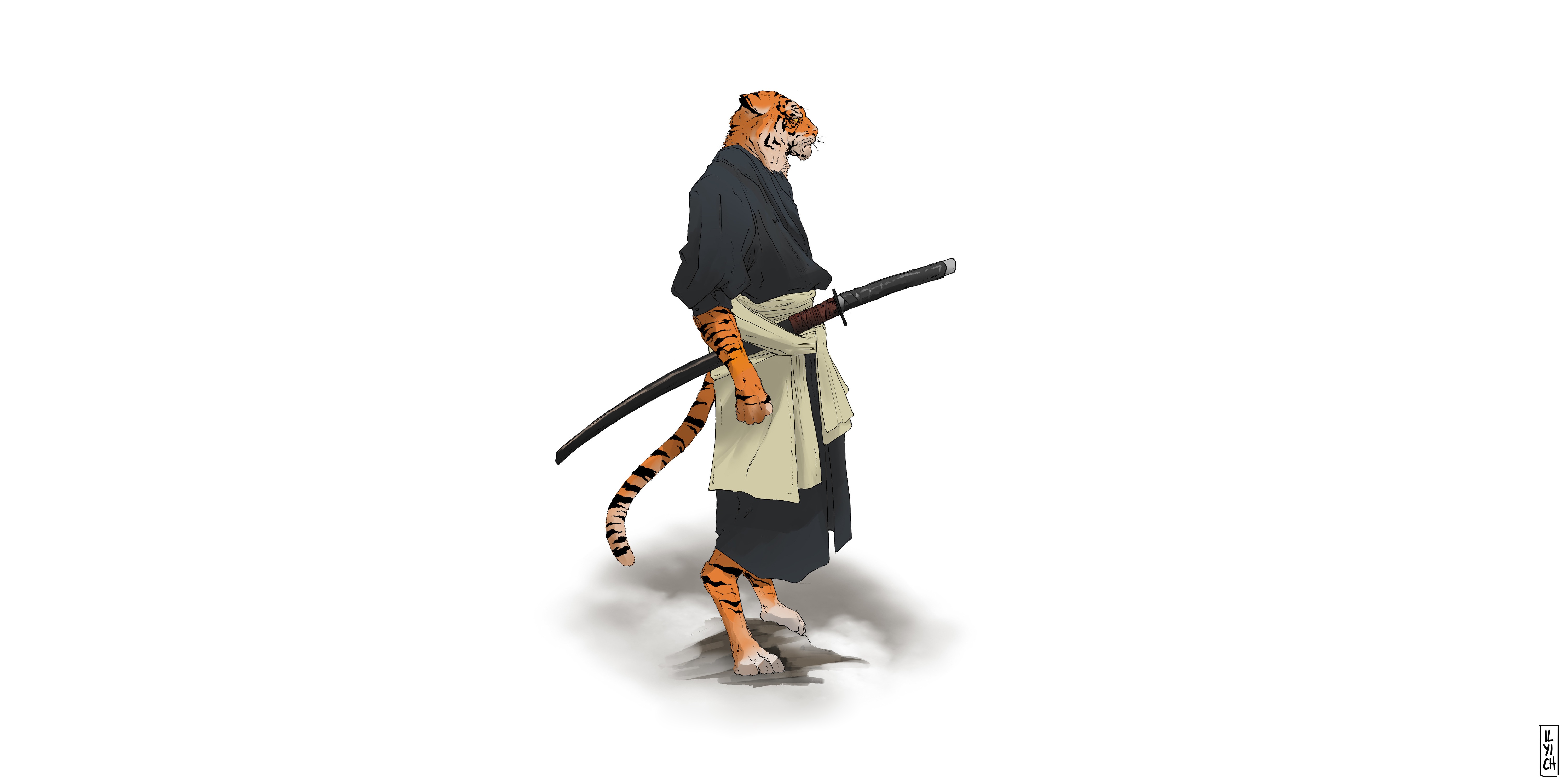 Katana Samurai Tiger Warrior Wallpaper Resolution 6000x3000 Id Wallha Com