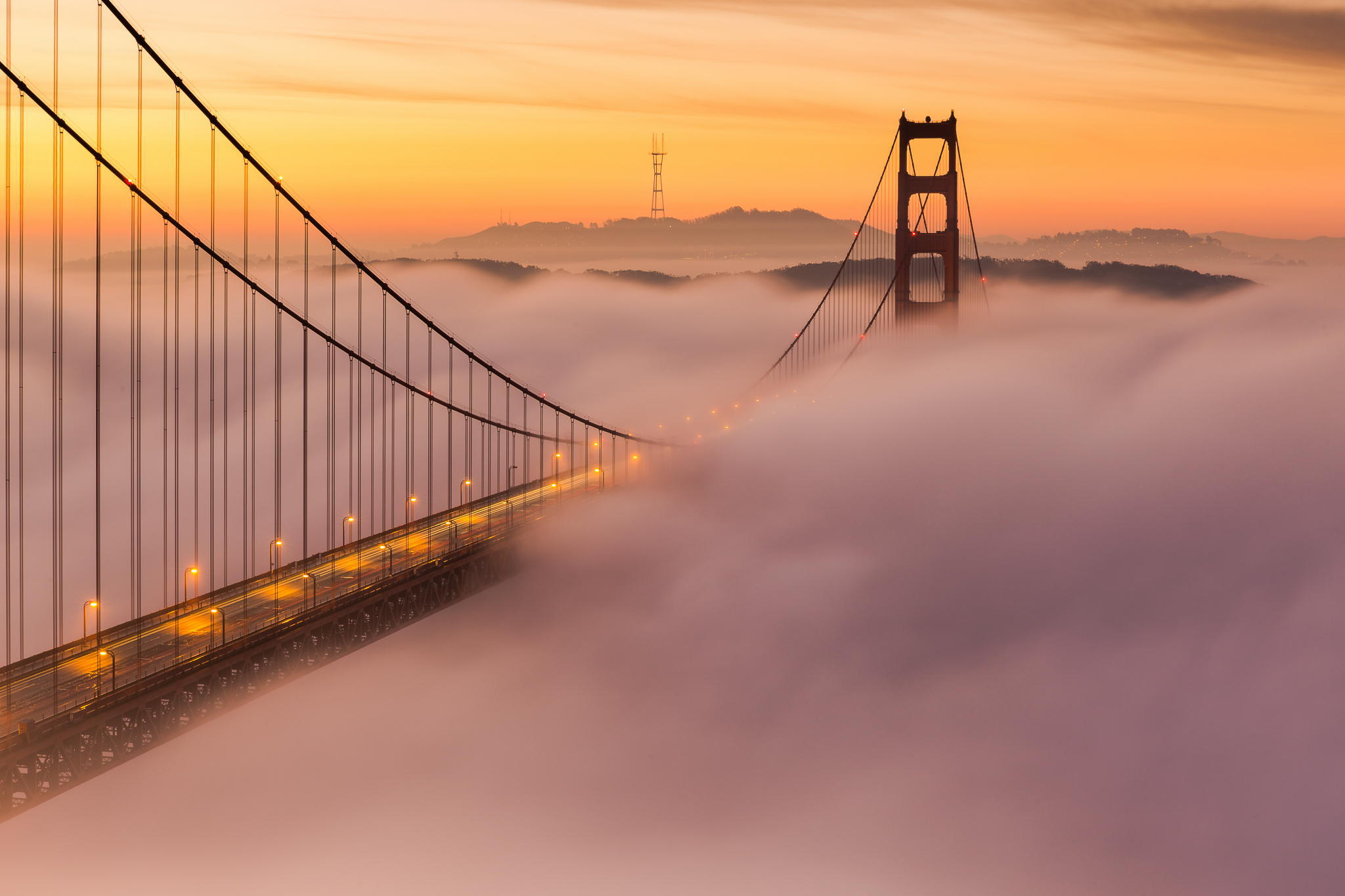 Bridge Cloud Fog Golden Gate Landscape Sunset 2048x1365