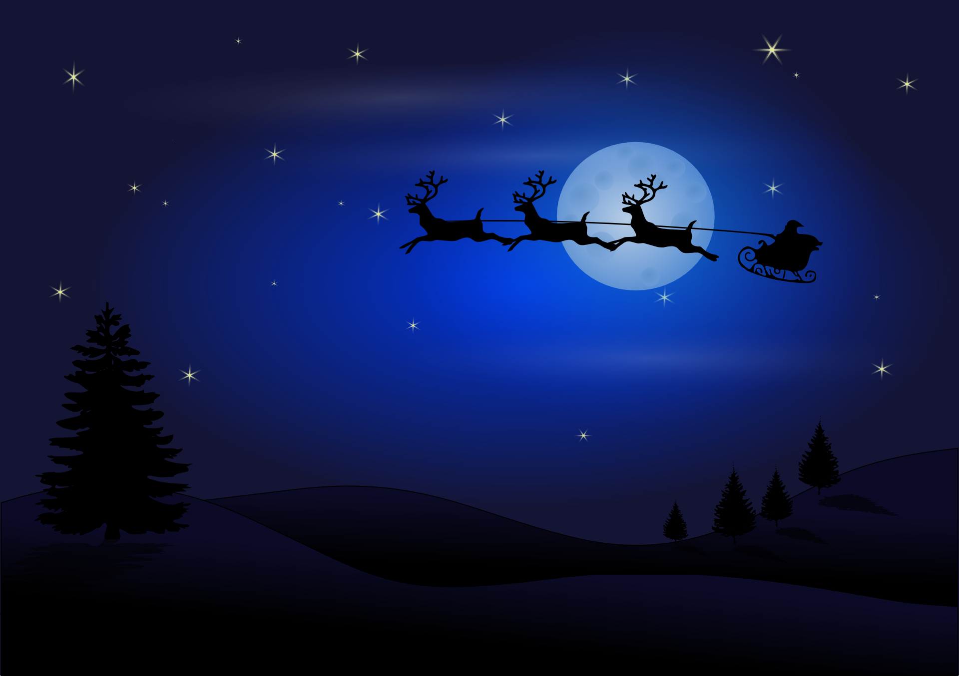 Christmas Moon Night Reindeer Santa Sled Stars 1920x1355