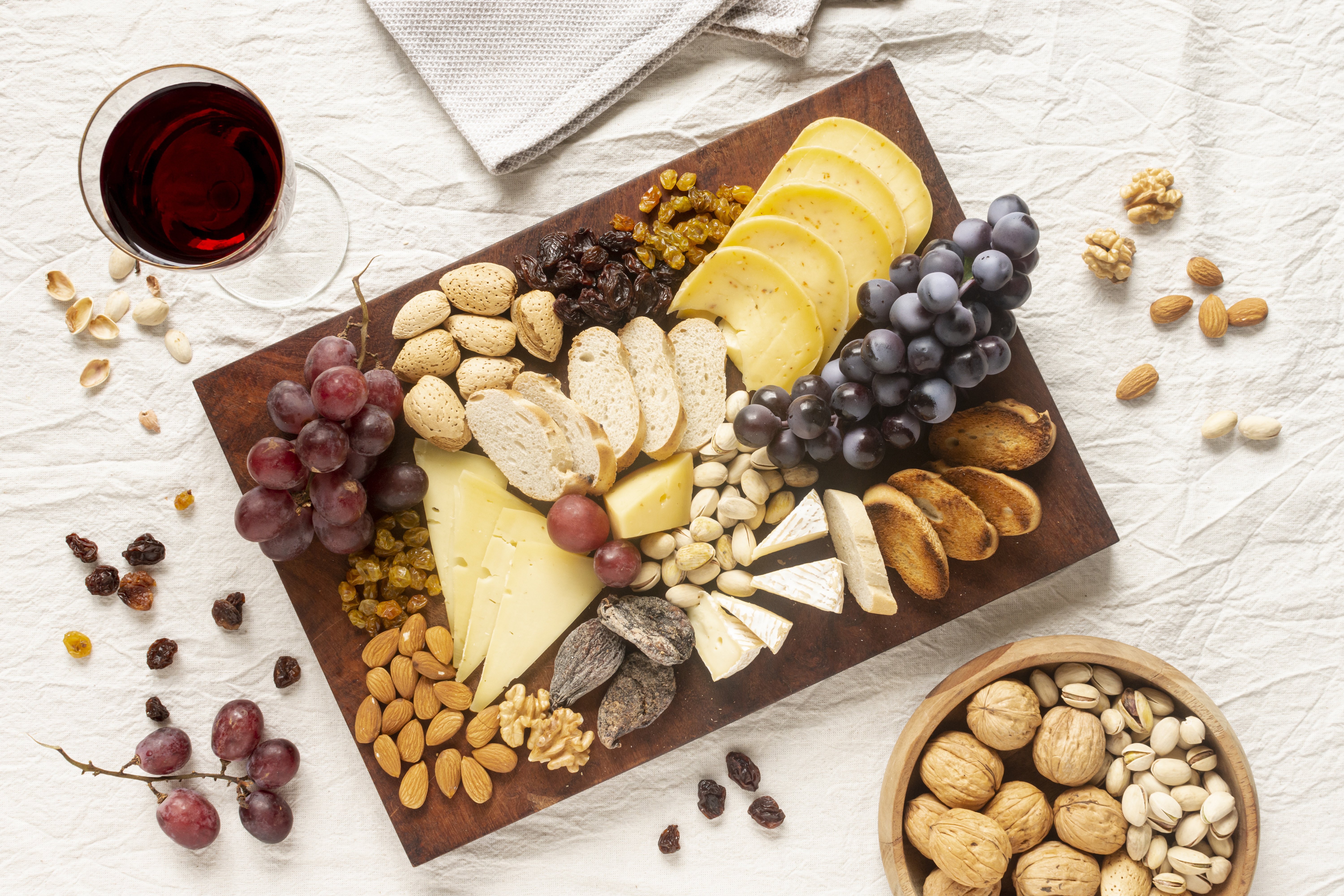 Cheese Fruit Grapes Nut Still Life Wine 6000x4000