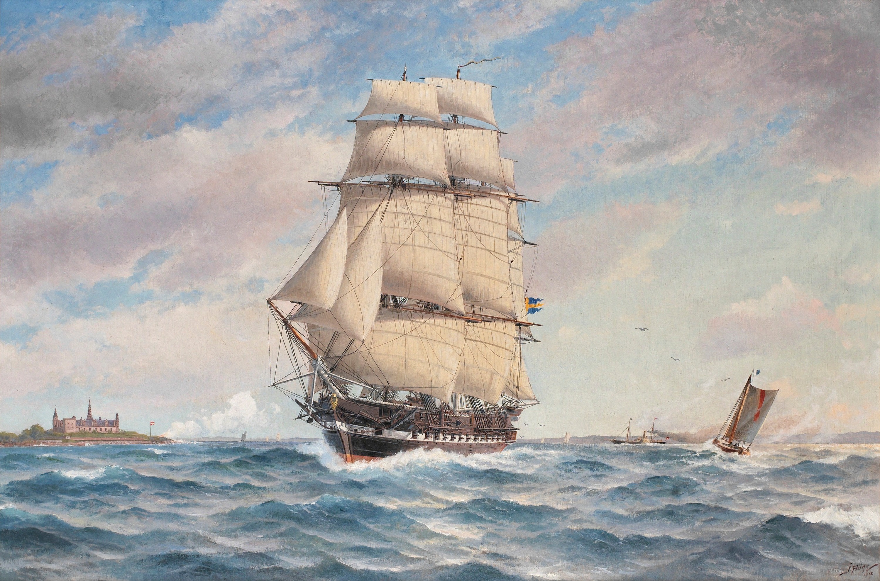 Boat Painting Sailboat 3000x1982