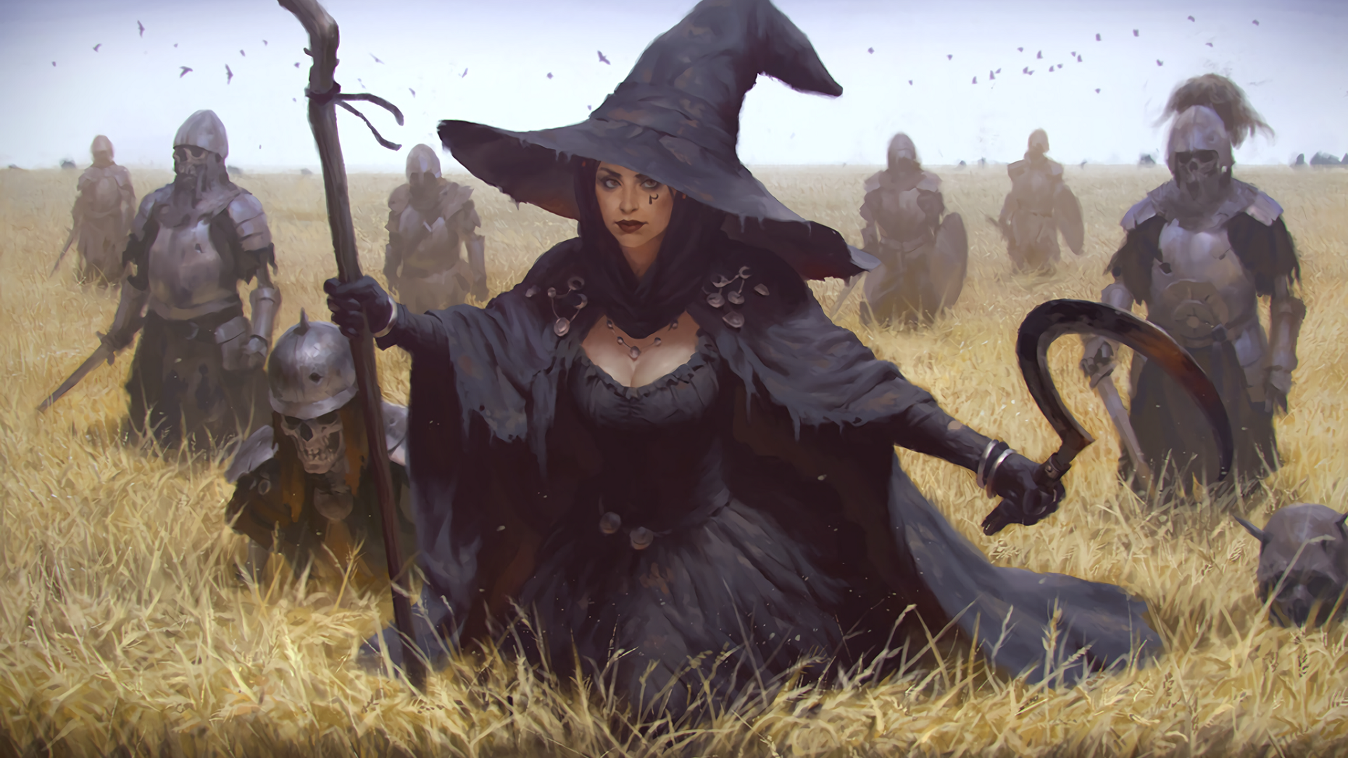 Armor Field Girl Necromancer Undead Witch Witch Hat Woman 1920x1080