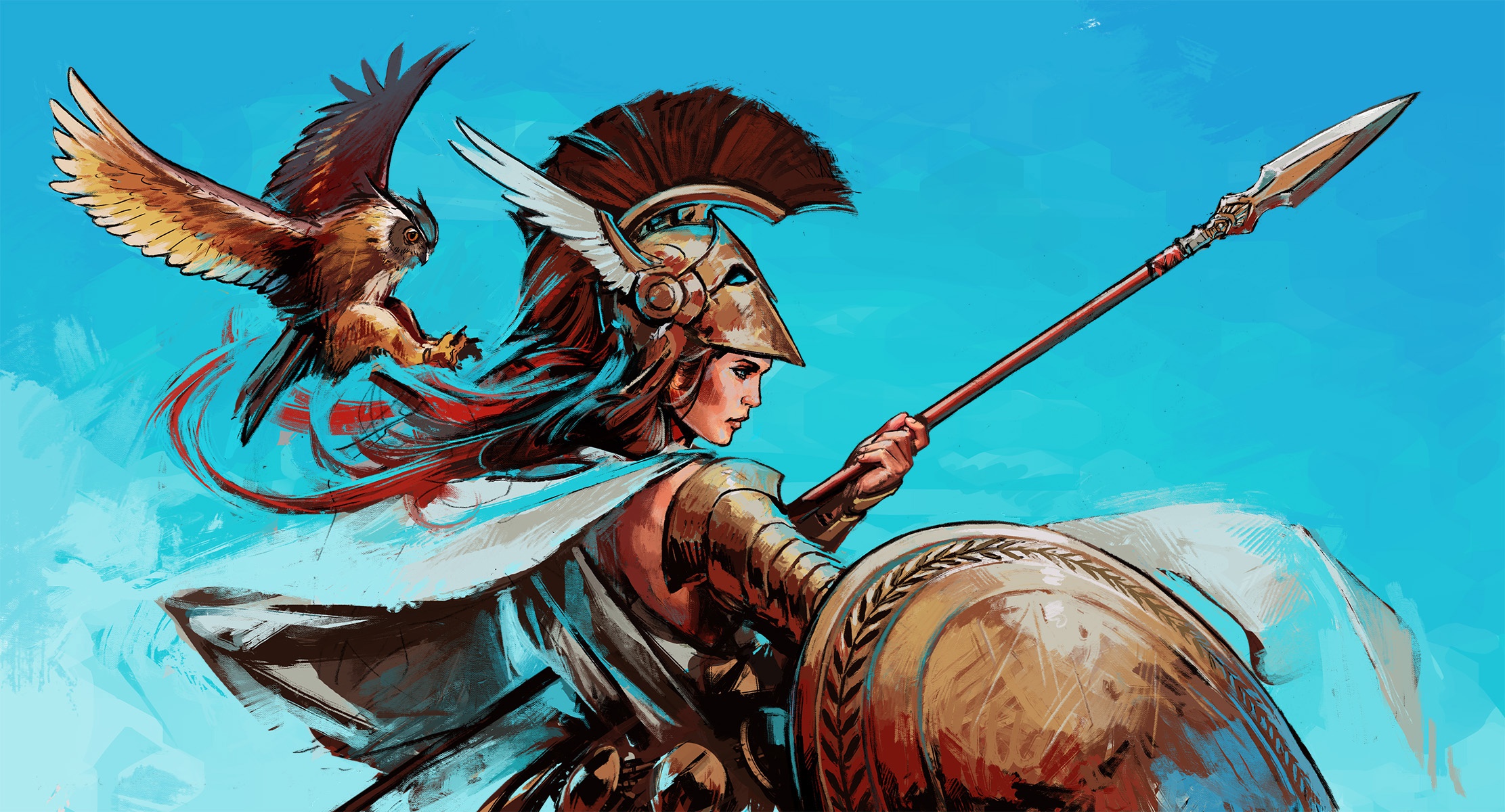Armor Athena Deity Eagle Shield Spear Woman Warrior 2223x1200