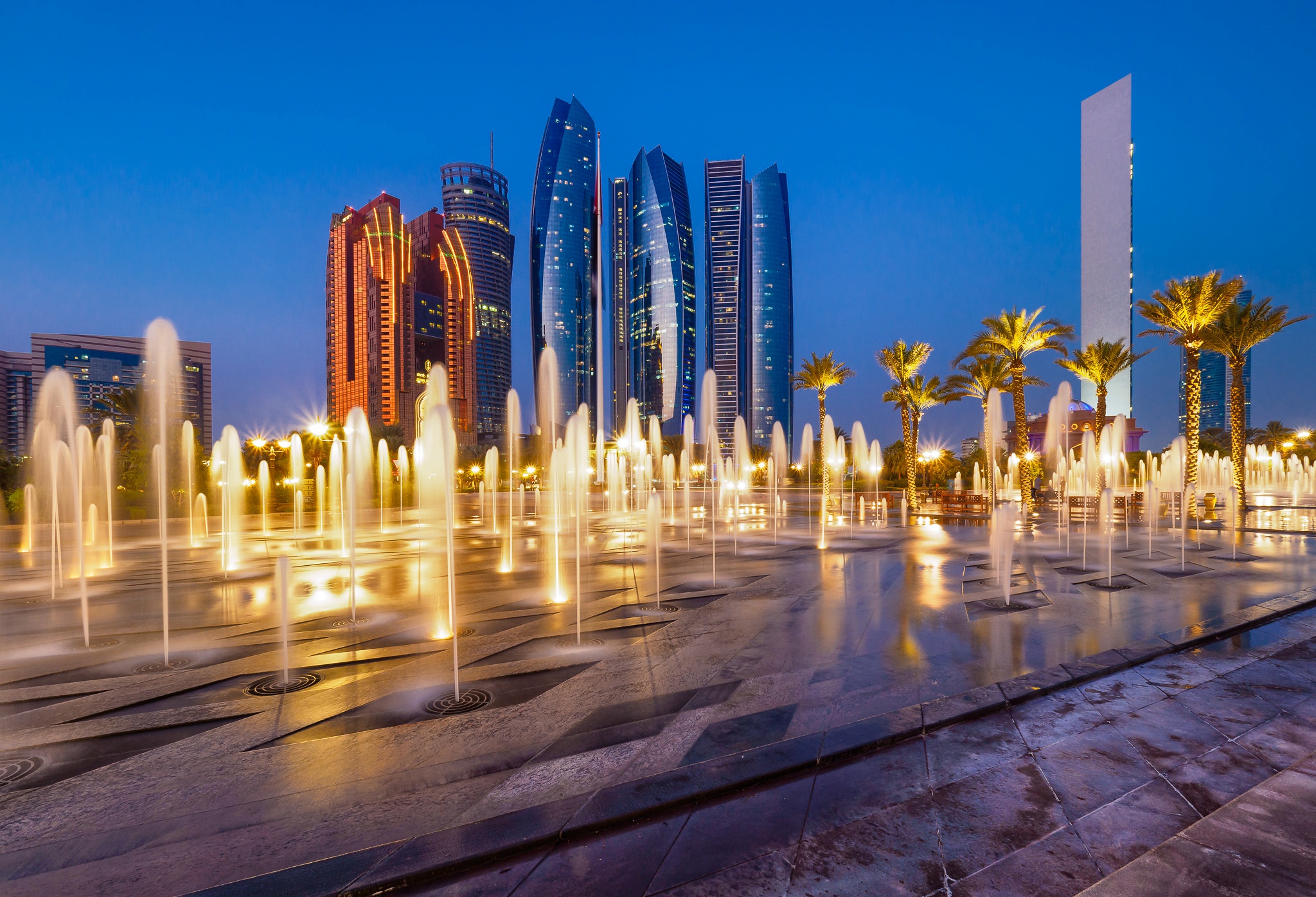 Abu Dhabi Building Fountain Night Skyscraper United Arab Emirates 2048x1395