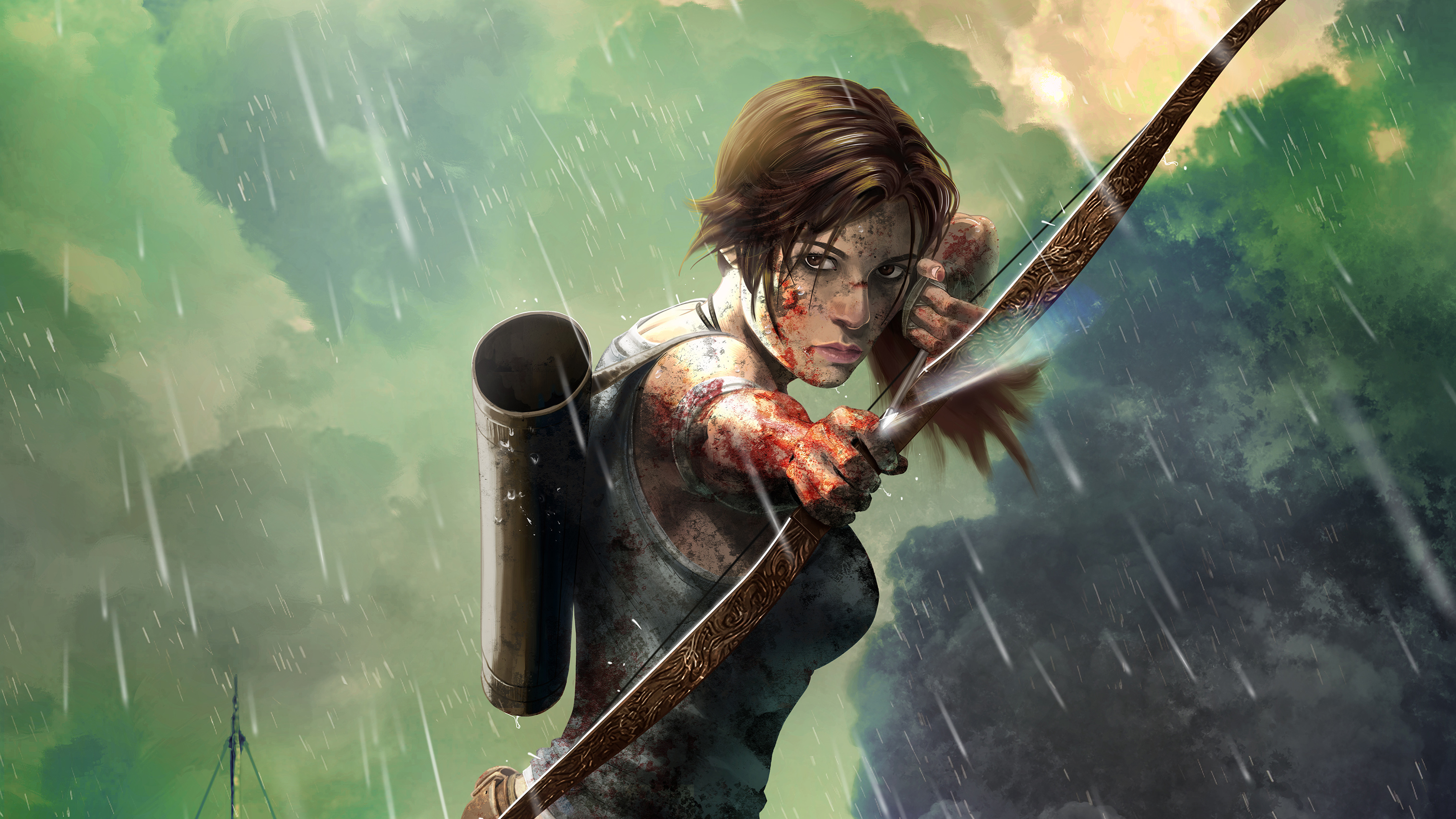 Bow Brown Hair Lara Croft Tomb Raider Woman Warrior 3035x1707