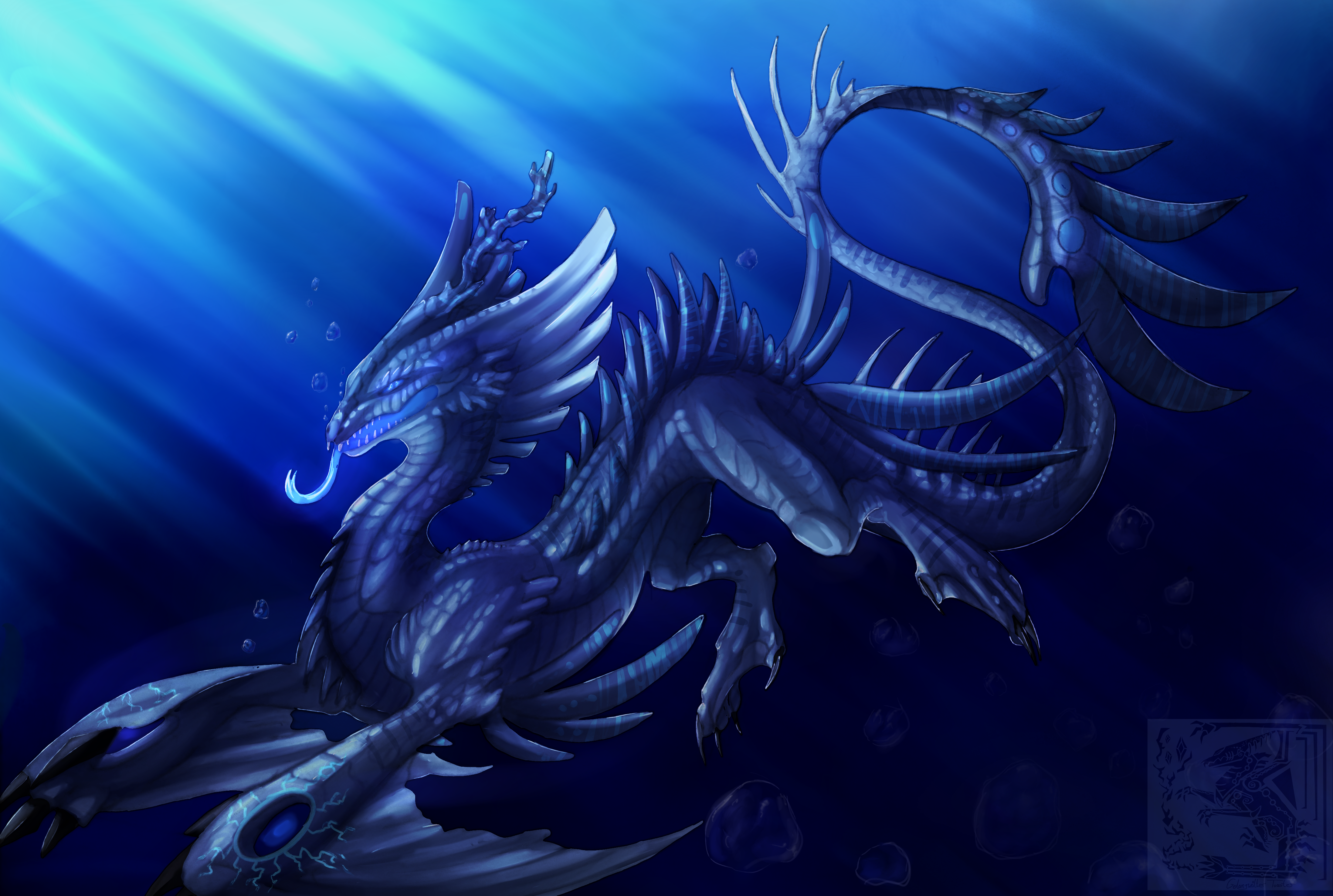 Blue Sea Monster Sunbeam Underwater 4392x2952