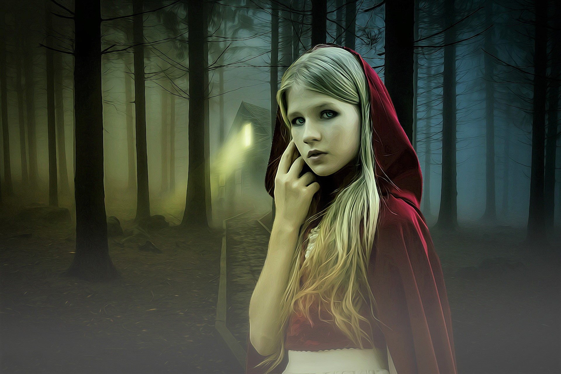 Blonde Forest Girl Red Riding Hood 1920x1279