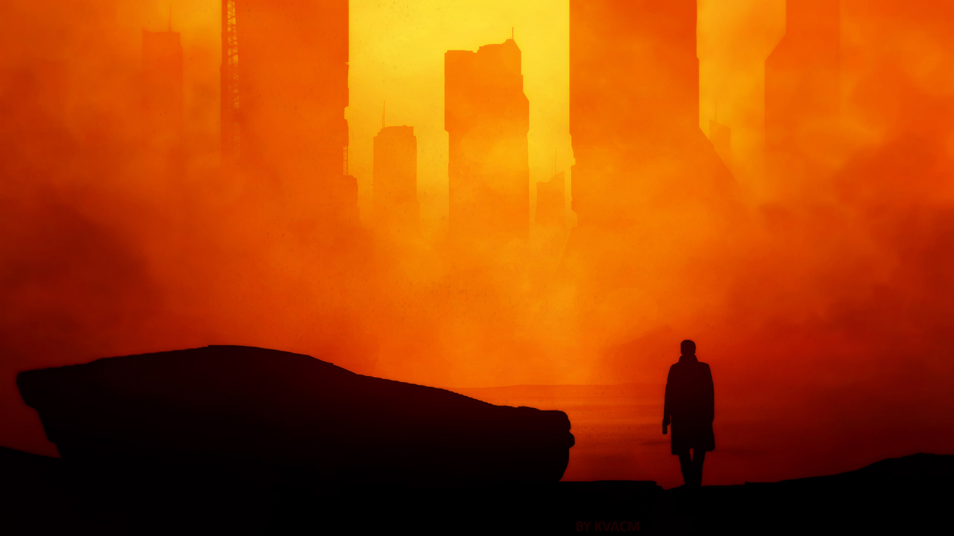 Blade Runner 2049 Building City Futuristic Silhouette Orange Color 1920x1080
