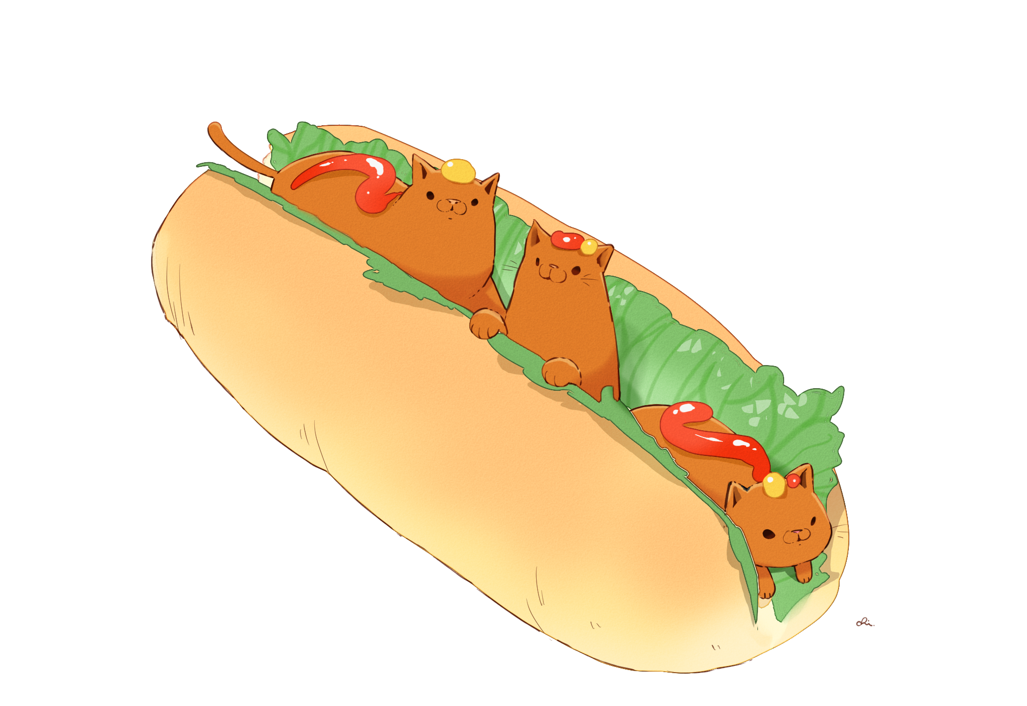 Anime Anime Girls Digital Art Simple Background Food Hot Dogs Cats Drawingchisanne 2000x1375