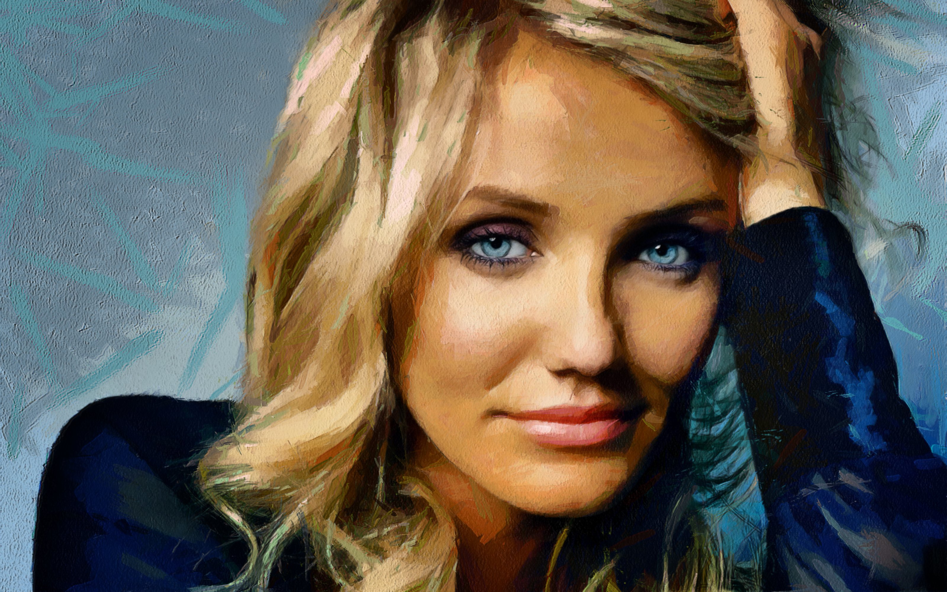 Actress American Artistic Blonde Blue Eyes Cameron Diaz Face Painting 3200x2000