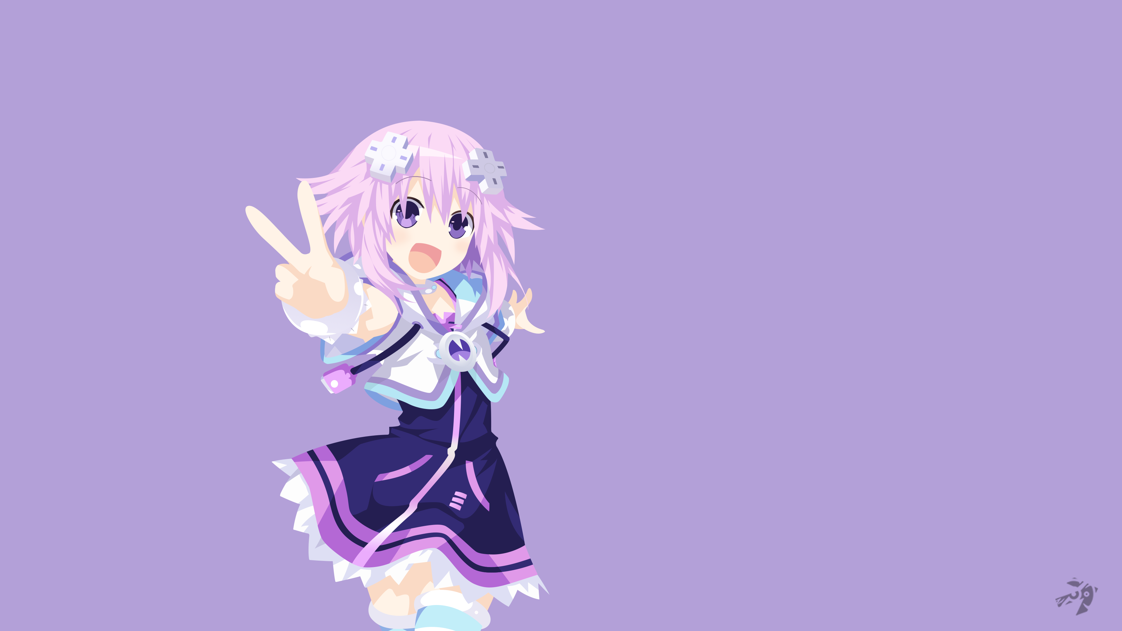 Dress Hyperdimension Neptunia Minimalist Nepgear Hyperdimension Neptunia Peace Sign Pink Hair Purple 3840x2160