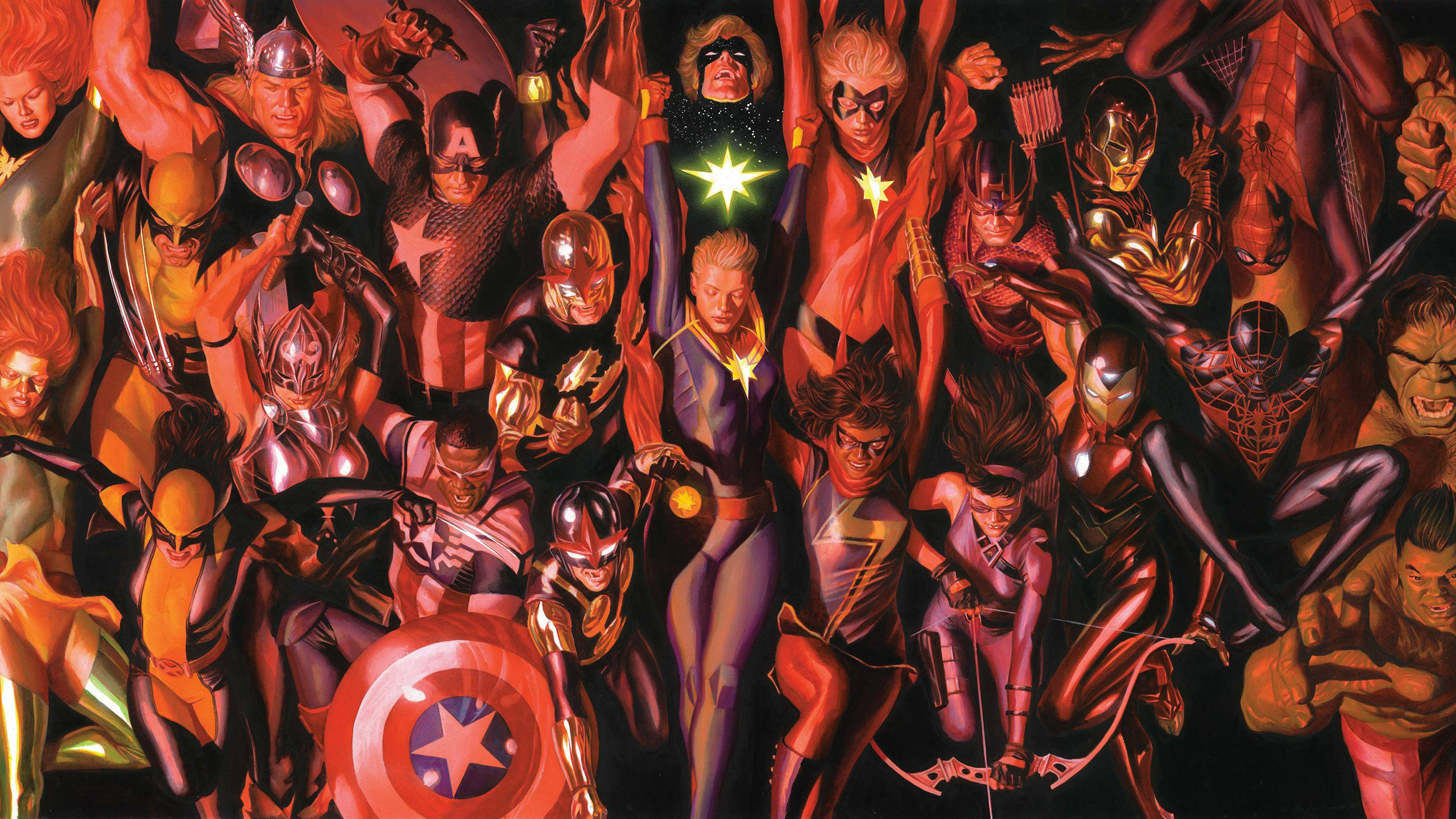 Amadeus Cho Black Knight Marvel Comics Captain America Captain Marvel Hawkeye Hulk Iron Man Ironhear 2560x1440