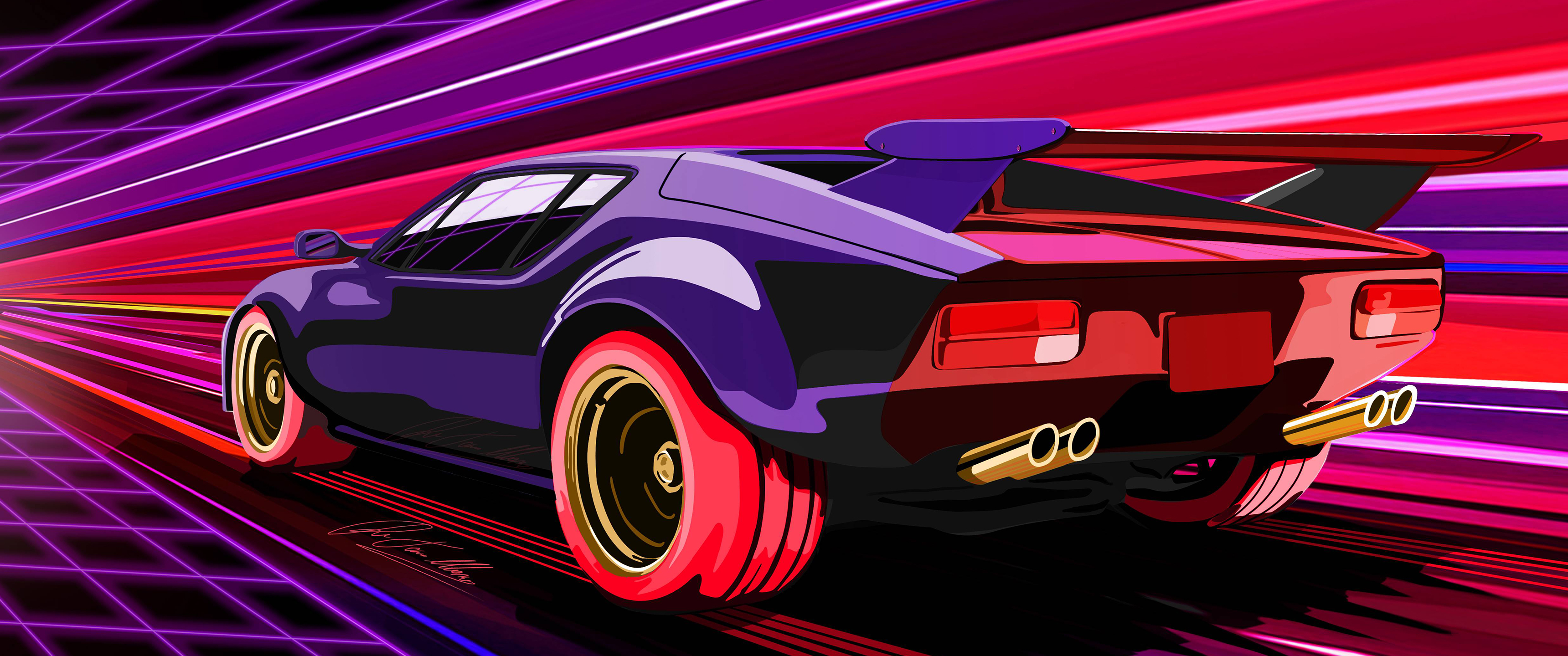 De Tomaso Pantera Futuristic Retro Wave 3440x1440