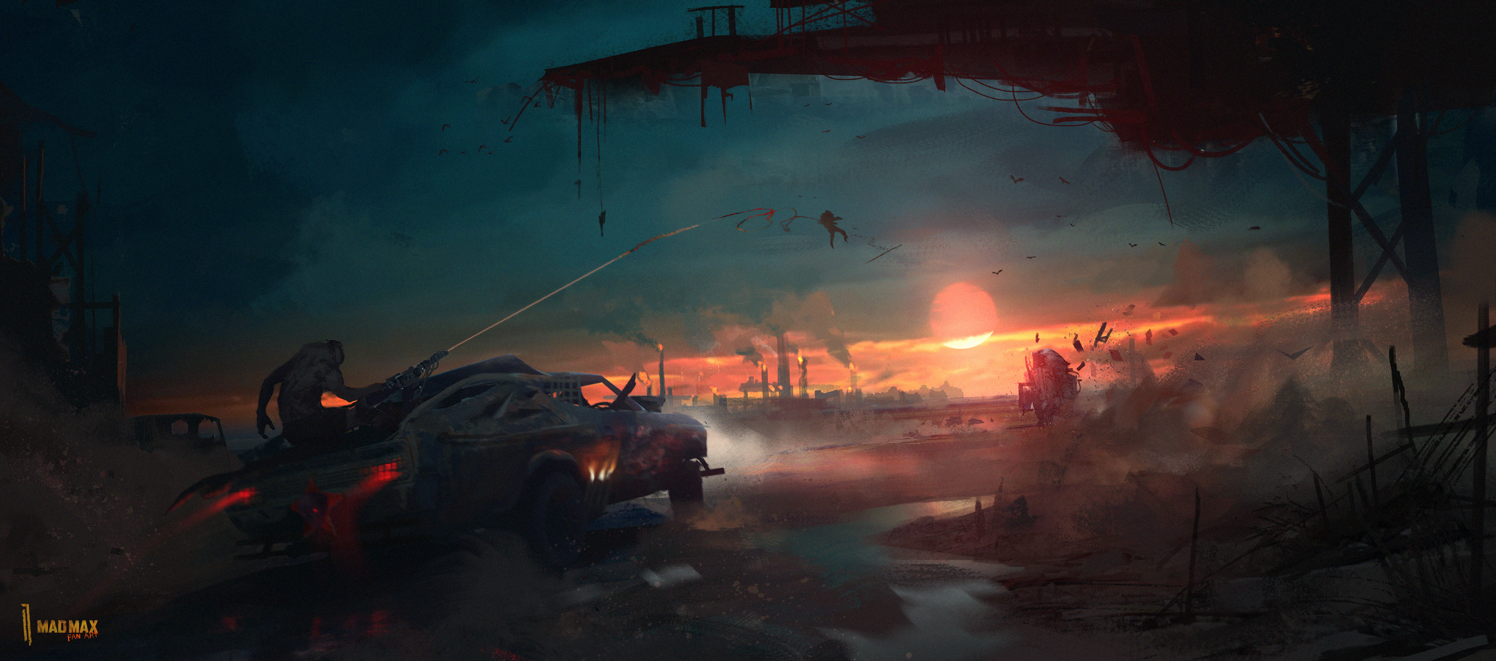 Car Mad Max Post Apocalyptic Sunset Vehicle 3000x1327