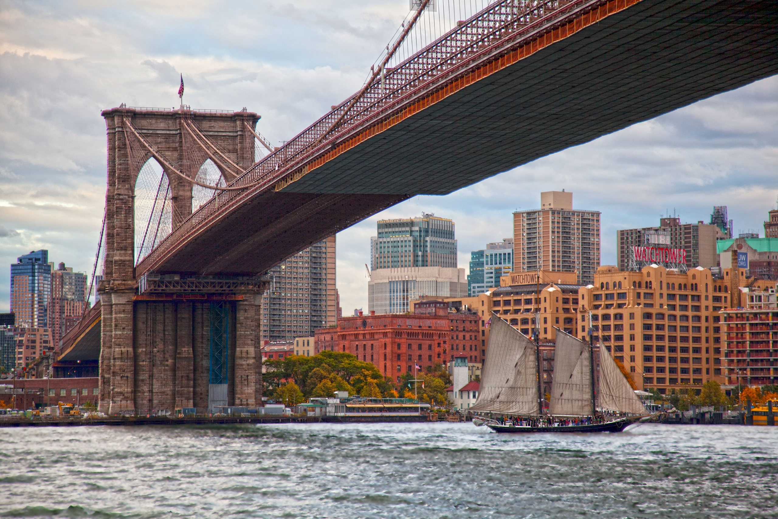Bridge Brooklyn Bridge City New York Sailboat 2560x1707