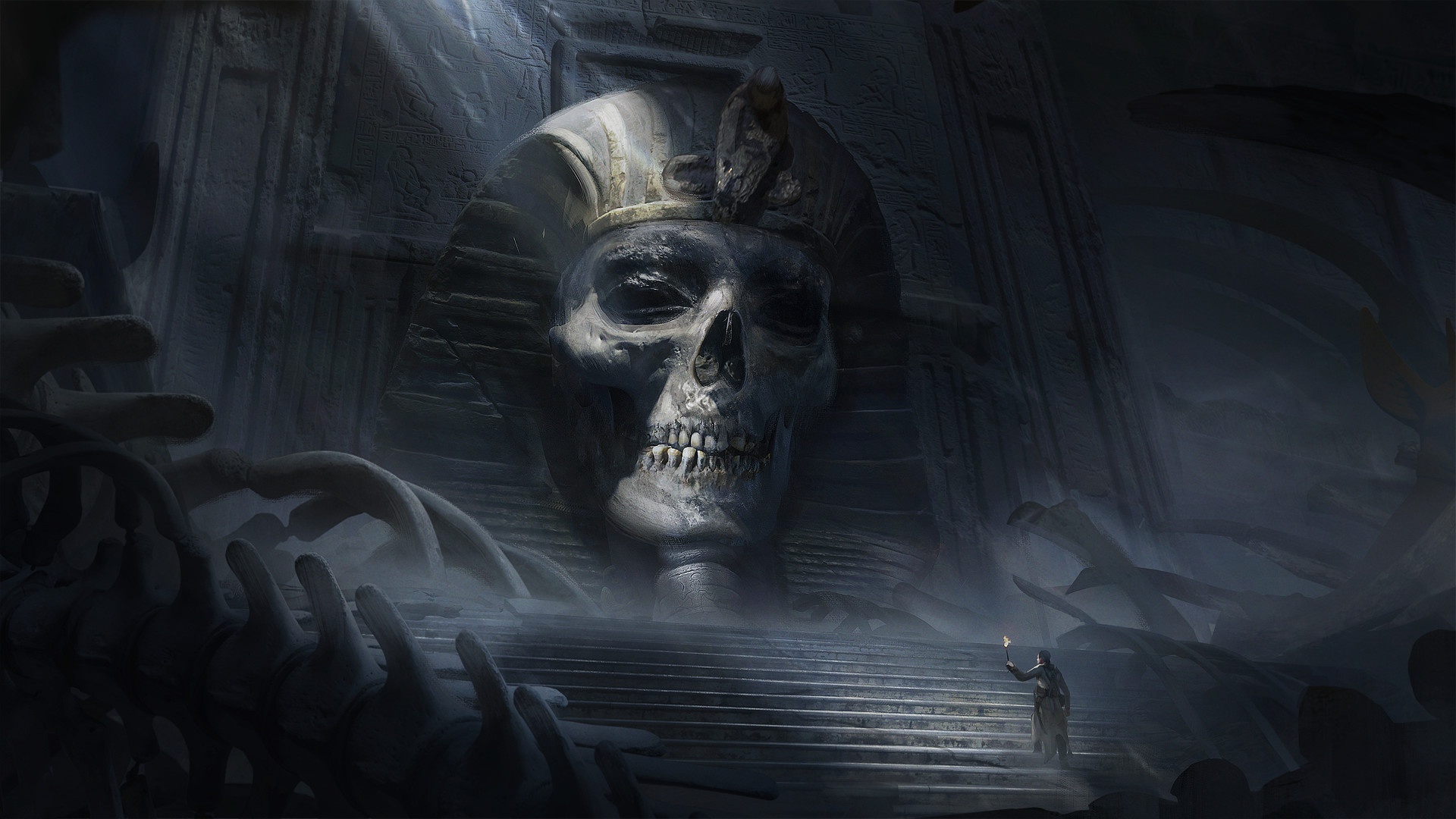 Bones Dark Egyptian Ruin Skull 1920x1080