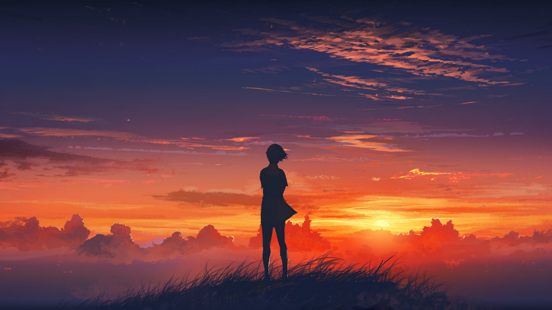 Anime Girl Sunset 1920x1080