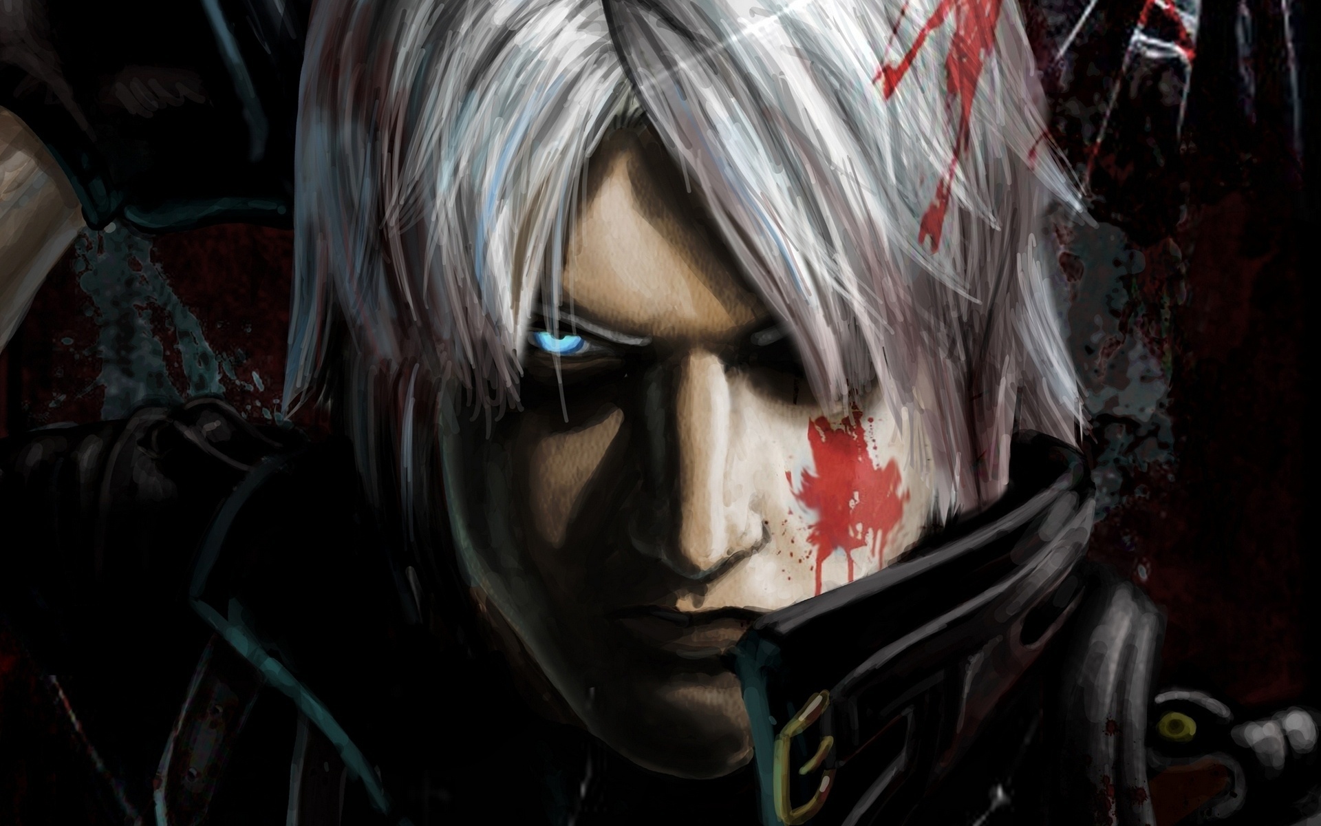 Blood Blue Eyes Close Up Dante Devil May Cry Devil May Cry White Hair 1920x1200