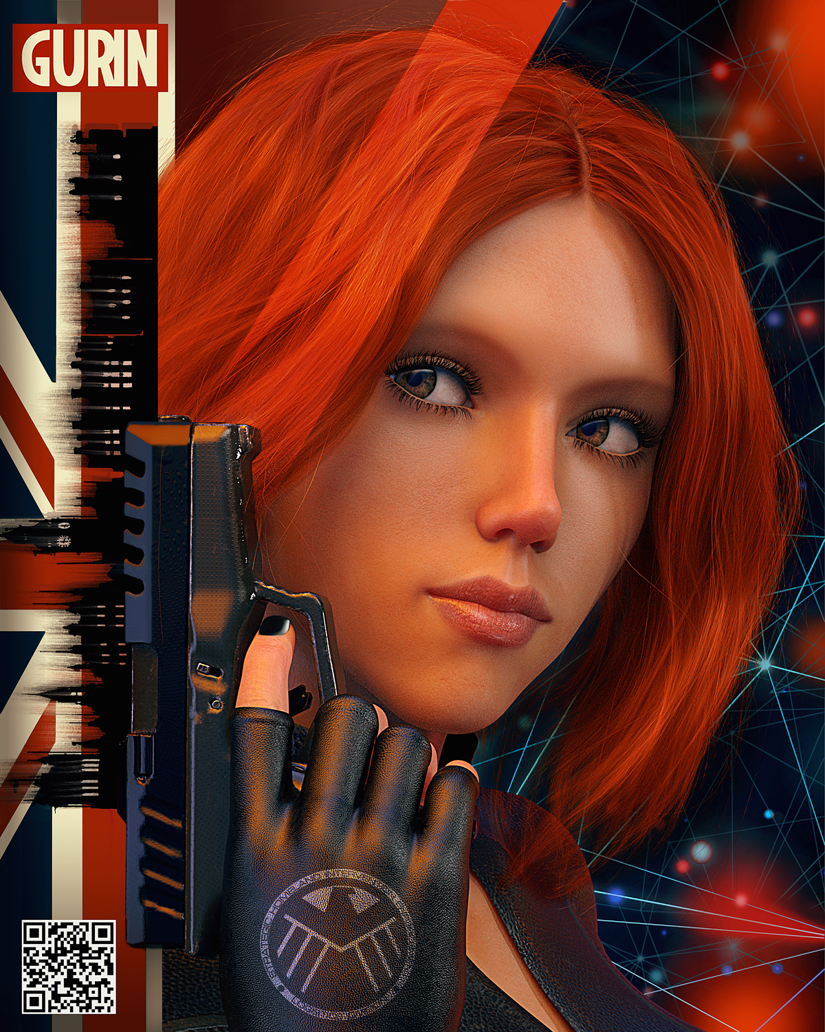 Black Widow Poster Avengers Endgame Redhead Gurin Digital Gun Glock Weapon ARTWORK Looking Away Comi 1200x1500
