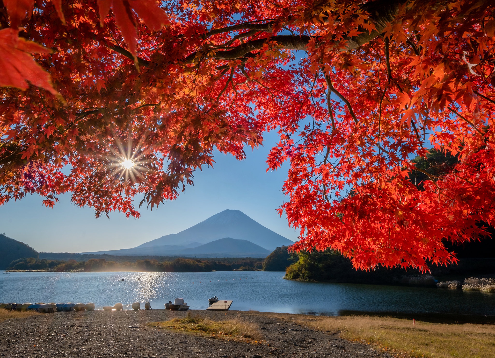 Fall Japan Lake Leaf Mount Fuji 2048x1483