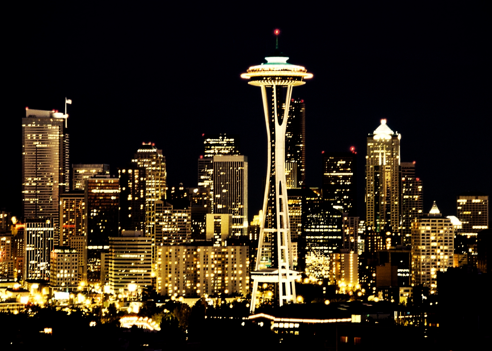 City Light Night Seattle Space Needle 1680x1200
