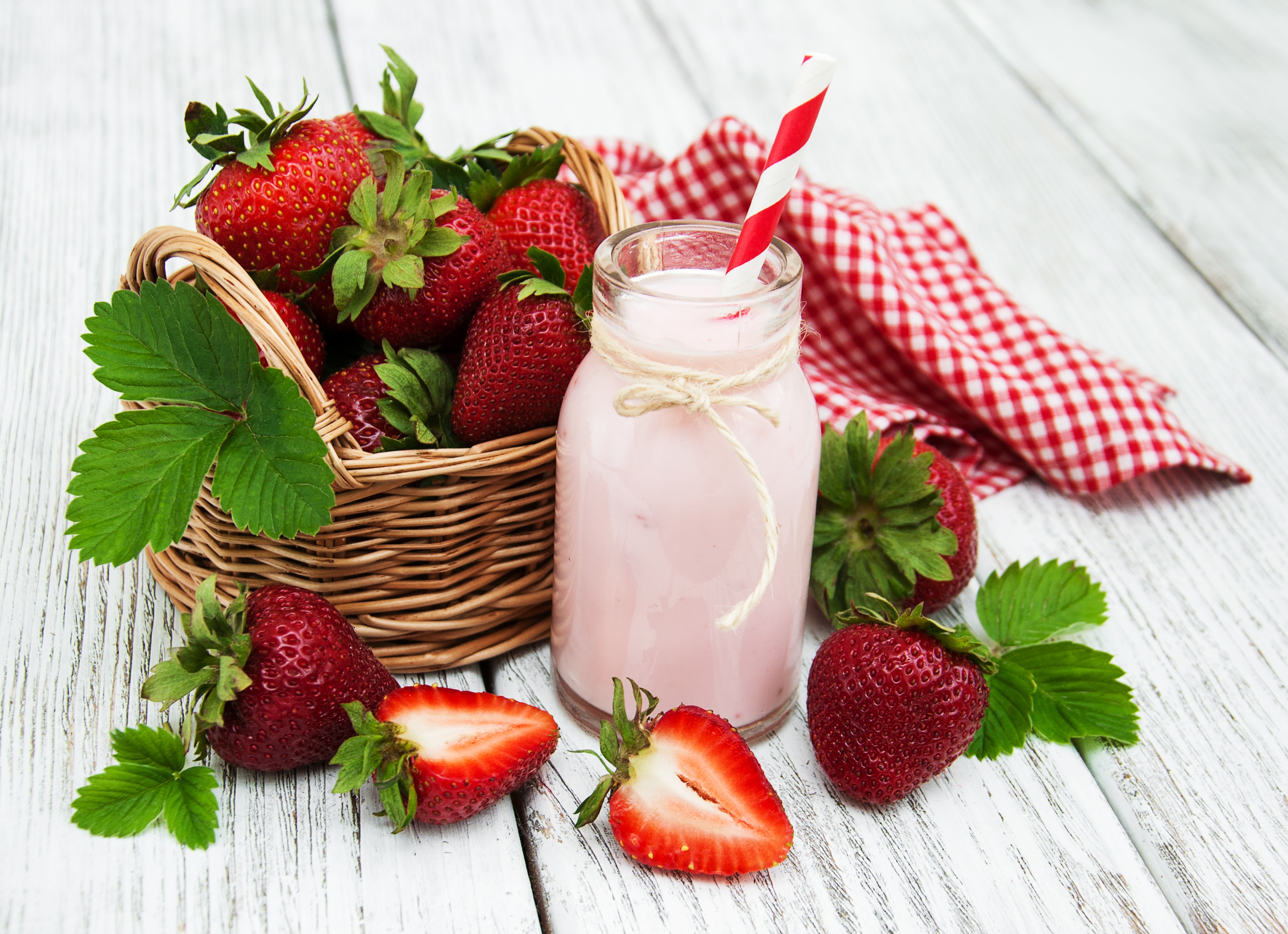 Basket Berry Drink Fruit Milk Still Life Strawberry 3178x2306